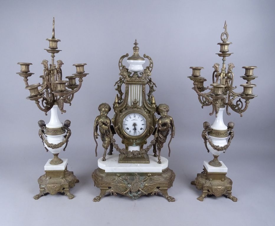 Null Horlogerie: Garniture de cheminée en bronze et métal doré et marbre 20eS# H&hellip;