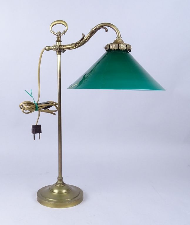 Null Luminaire Lampe de bureau en bronze bobèche verte réglable en hauteur fin 1&hellip;