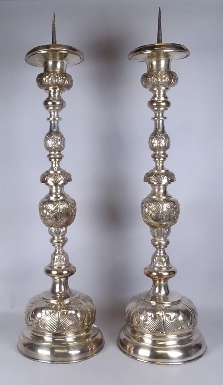 Null Silverware: Pair of Renaissance silver pikers Antwerp 17th century H:122cm &hellip;