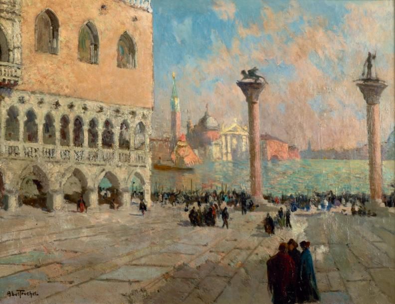 TRUCHET ABEL (1857-1918) Place Saint Marc Huile sur toile signée en bas à gauche&hellip;