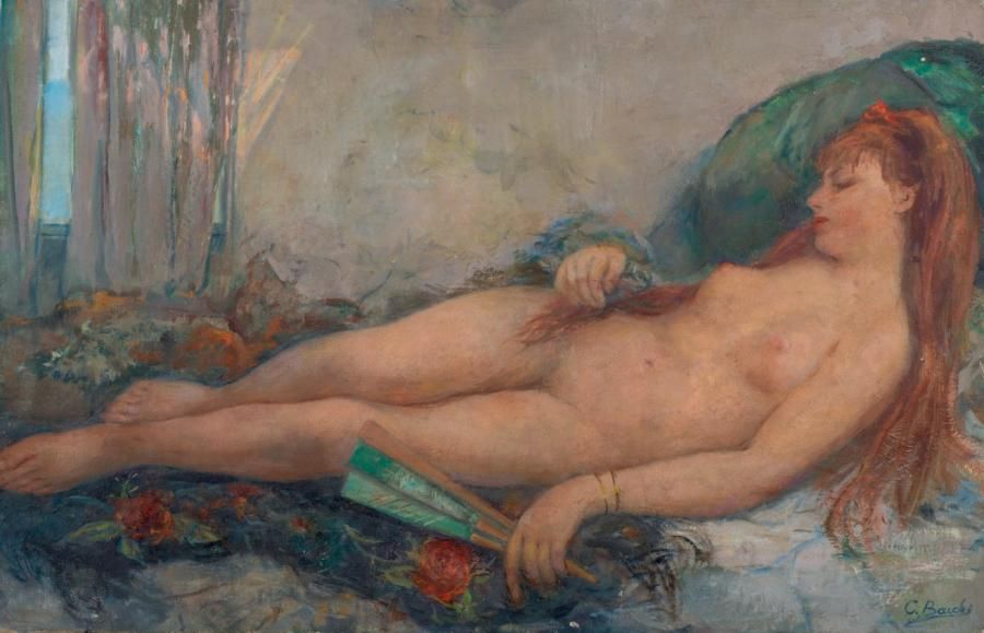 ATELIER BACCHI CESARE (1881-1971) Nu endormi Huile sur toile. Signée en bas à dr&hellip;