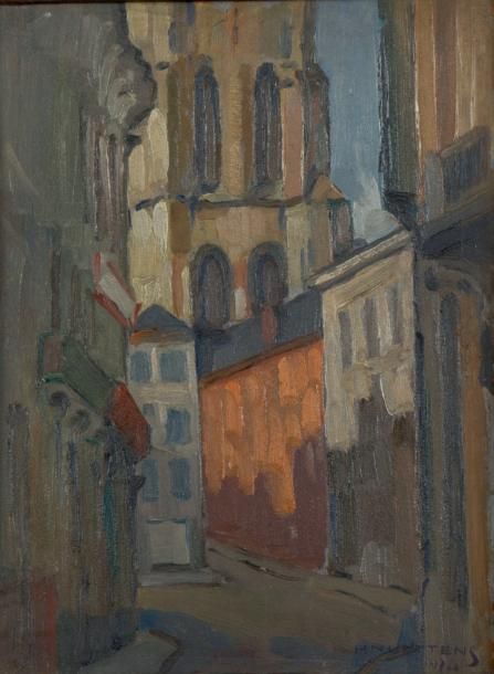 ATELIER NUYTTENS HENRI (1905-1977) Rue de Bruges Huile sur carton. Signé en bas &hellip;