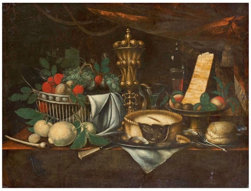 ÉCOLE ESPAGNOLE DU XVIIE SIÈCLE Le repas gras Toile 74 x 95 cm