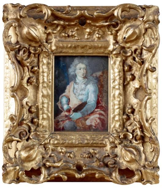 ÉCOLE FRANÇAISE DU XVIIIE SIÈCLE Peintre à sa palette Gouache sur ivoire 10,5 x &hellip;