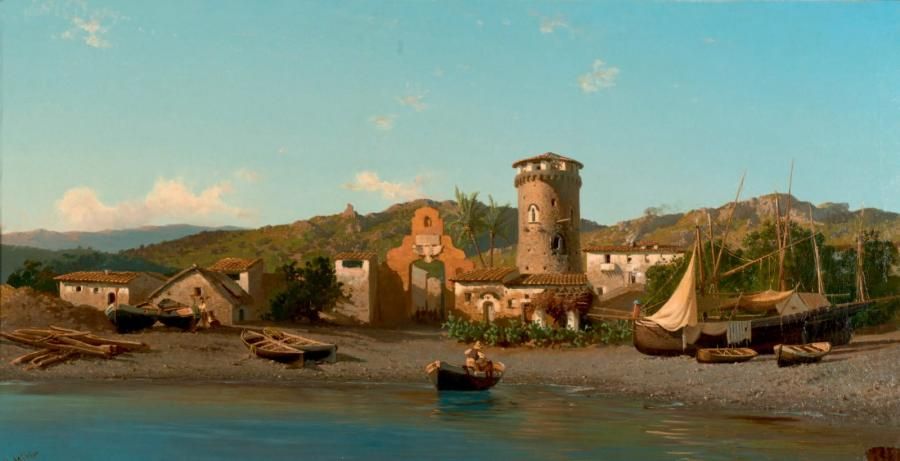 LA VOLPE ALESSANDRO (1820-1887) Petit port italien Huile sur toile signée en bas&hellip;