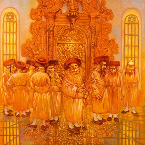 École MODERNE du XXe siècle 
A la synagogue
Huile sur toile
130 x 130 cm