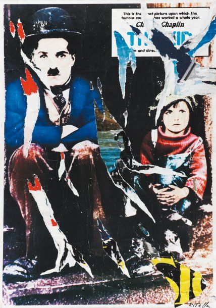 ROTELLA Mimmo (1918-2006) Charlie Chaplin, 2004. Affiches lacérées sur toile Sig&hellip;