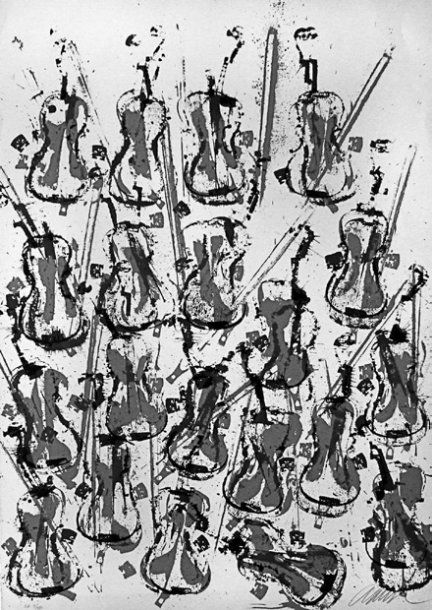 ARMAN (1928-2005) Les violons Lithographie couleur sur Rives Signée en bas à dro&hellip;