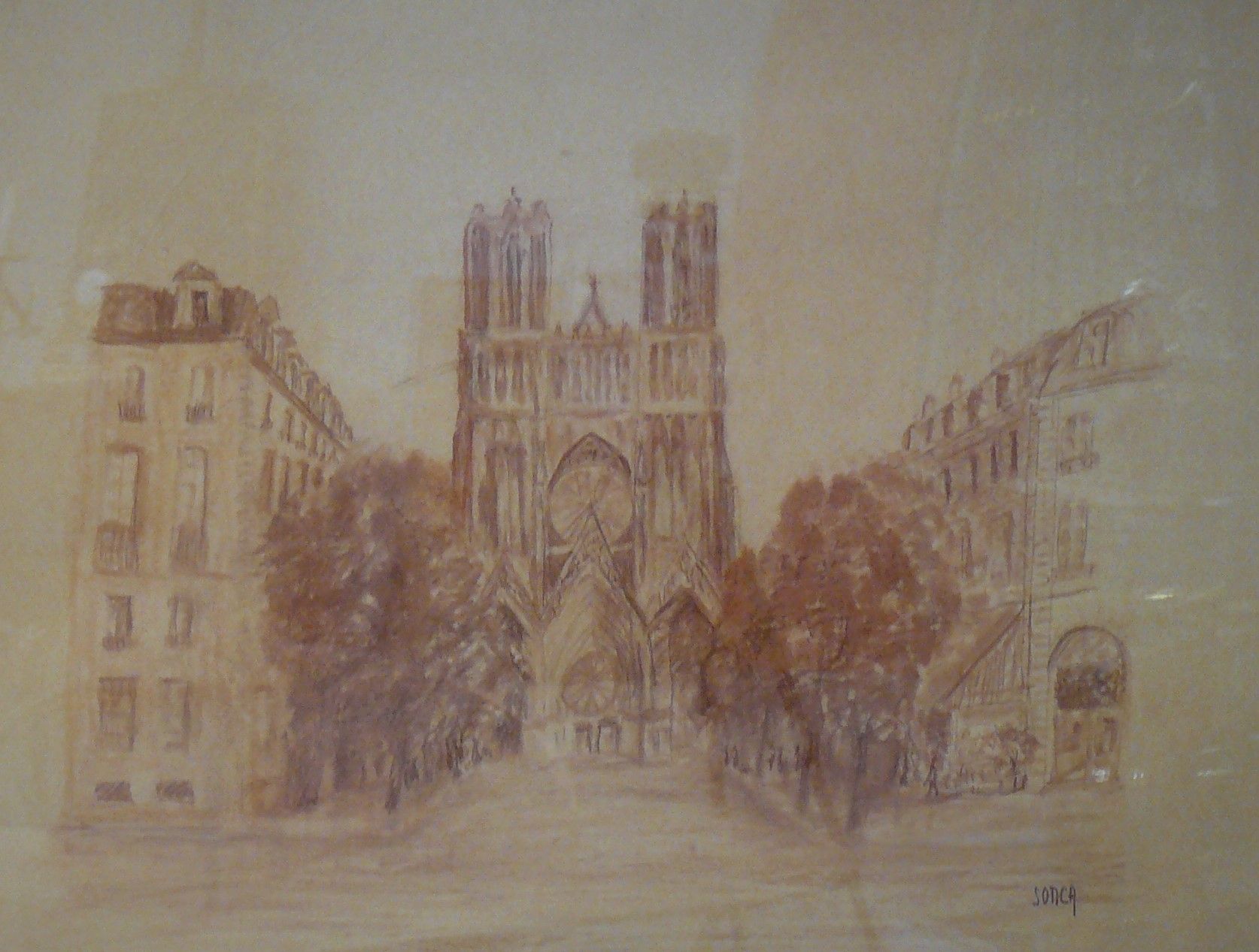 Sonca CARIFFA Sonca CARIFFA (1897-1989): The Cathedral of Reims, red chalk drawi&hellip;
