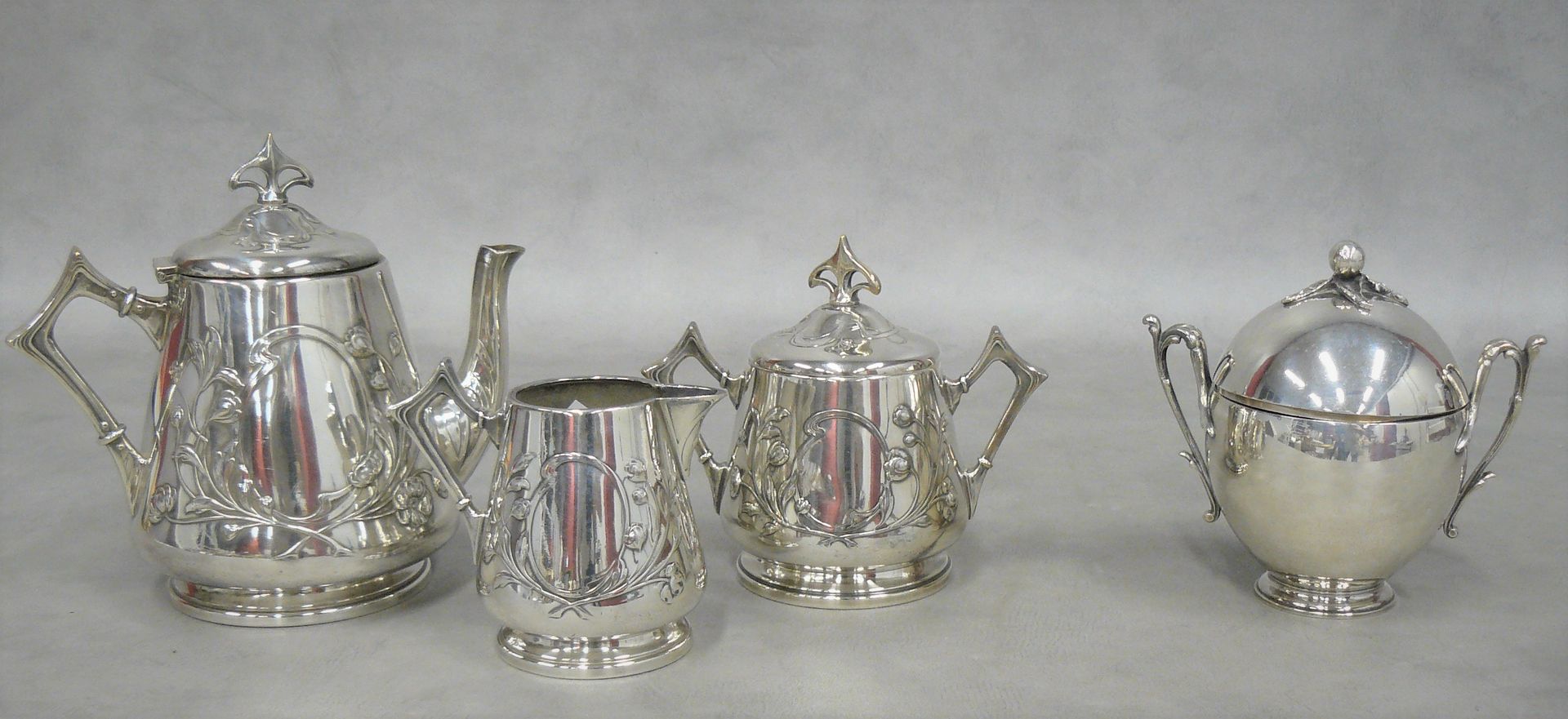 CHRISTOFLE an Art Nouveau three-piece metal service with W.M.F.G. Mark and a Chr&hellip;