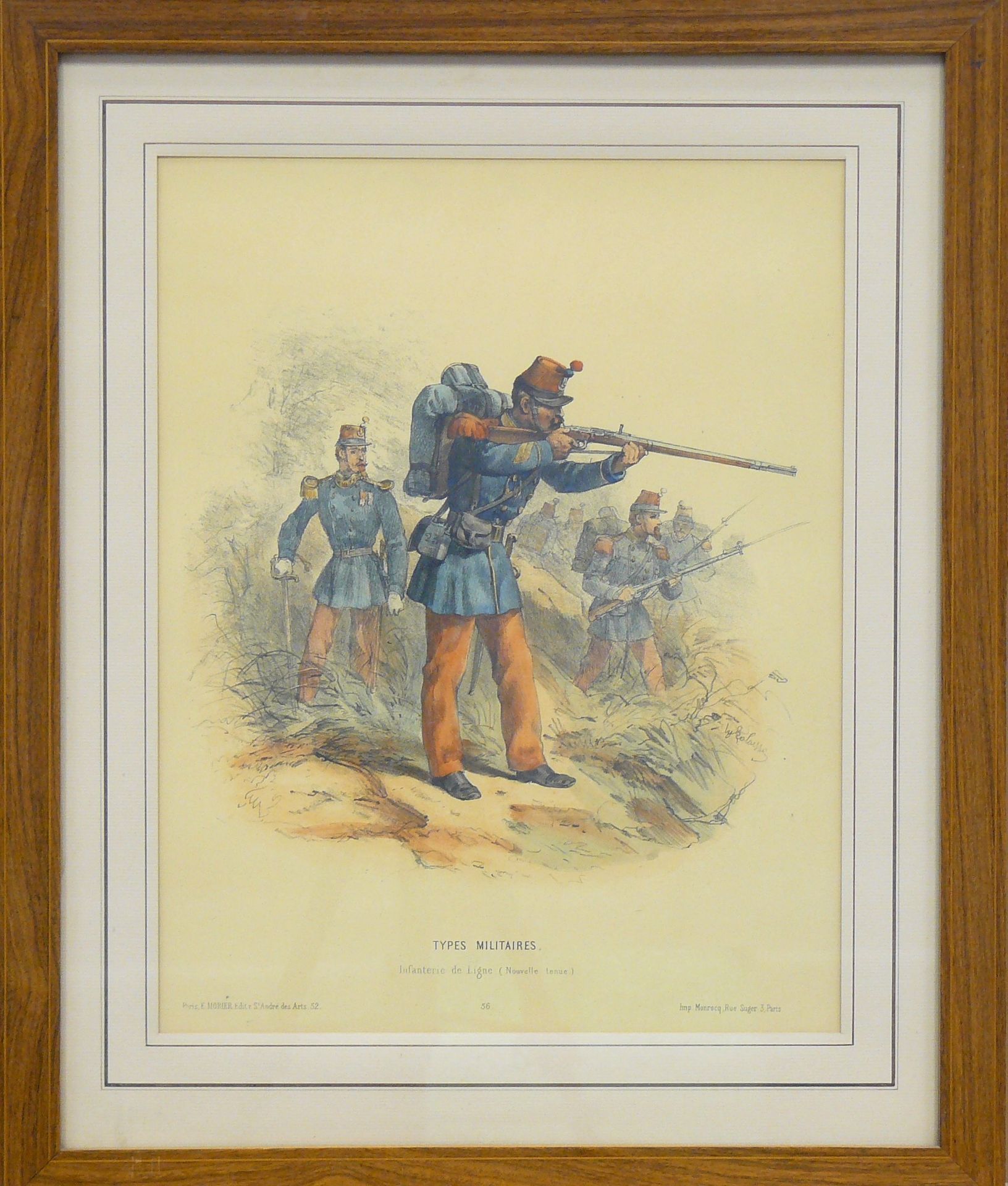 Null una stampa "tipi militari fanteria di linea" E. MORIER Edit. 37,5 x 29 cm