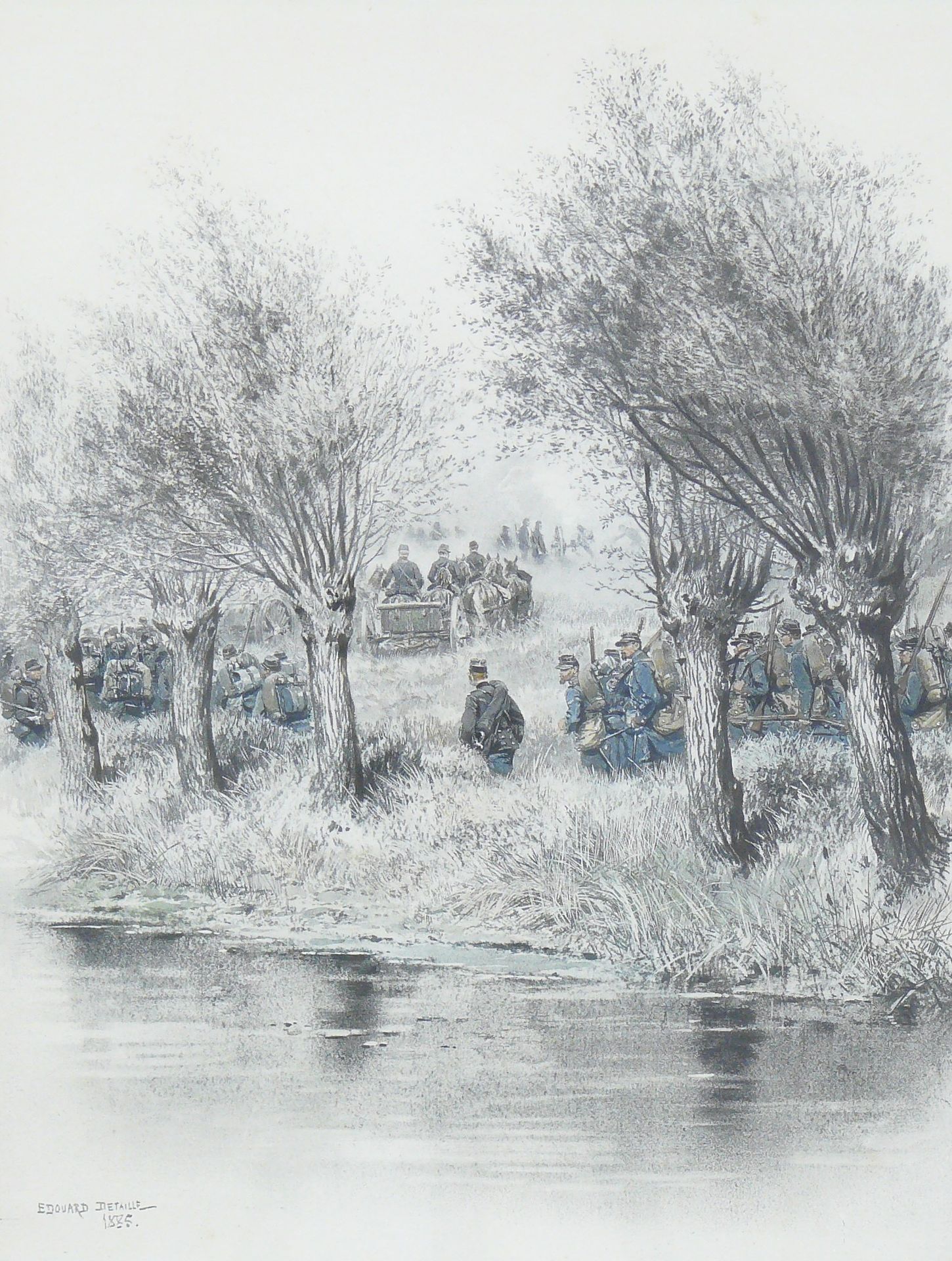 Null une estampe d'après DETAILLE : chasseurs à pied (1885) - 34,5 x 23 cm