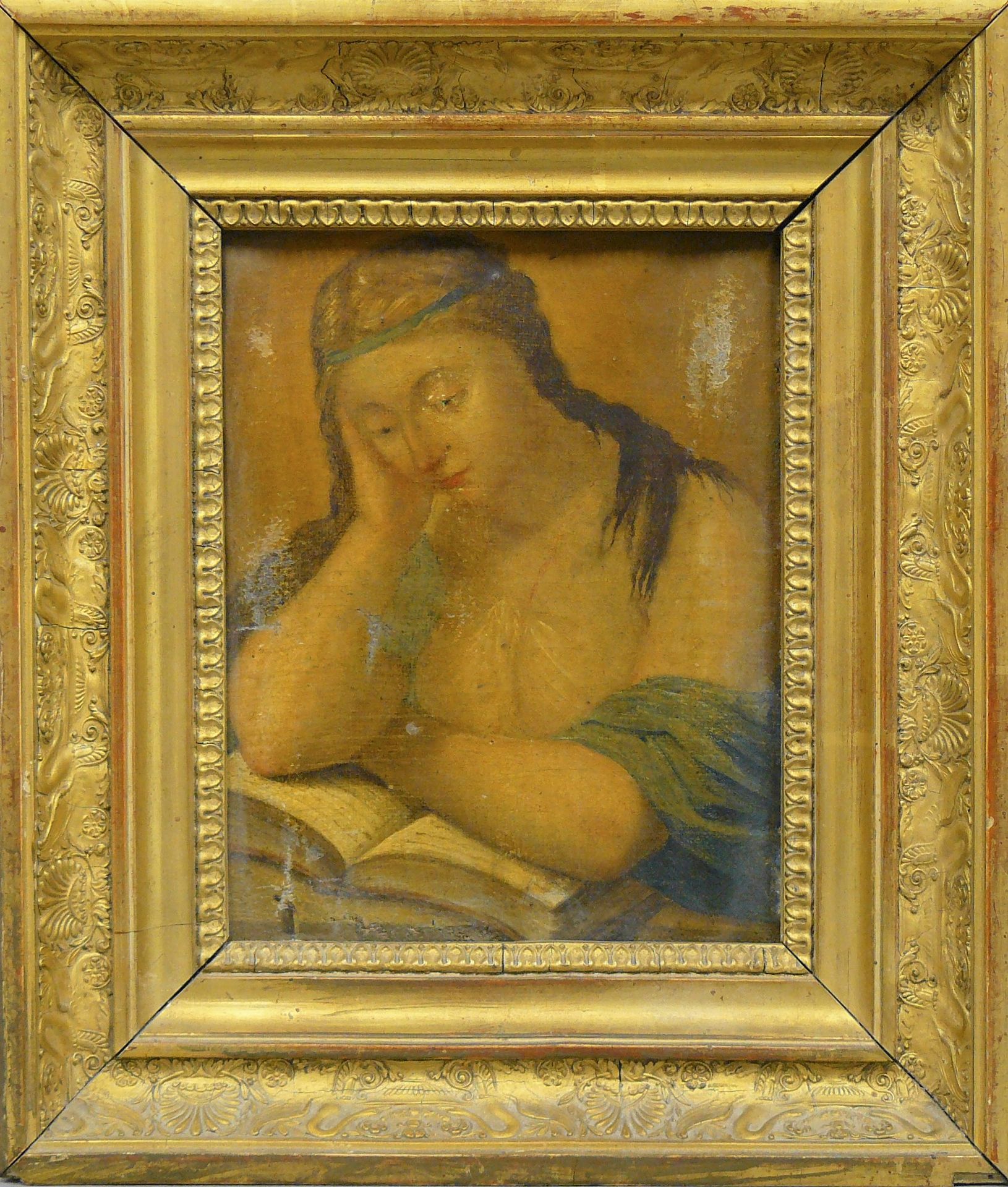 Null 19世纪学校：读者，布面油画，装在面板上（磨损） - 20 x 15,5 cm