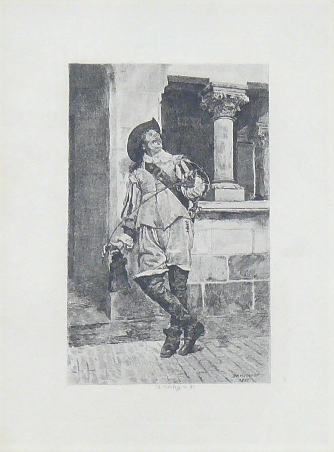 E. MEISSONIER E.迈索尼尔(1815-1891)：在版上签名的绅士版画，由雕刻家库特里注明日期和签名的版画，93 - 25x 18厘米