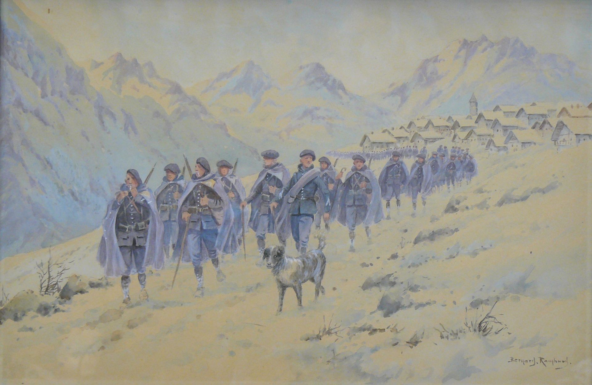 Bernard Rambaud Bernard RAMBAUD (19/20th century) : Alpine Hunters at the exit o&hellip;