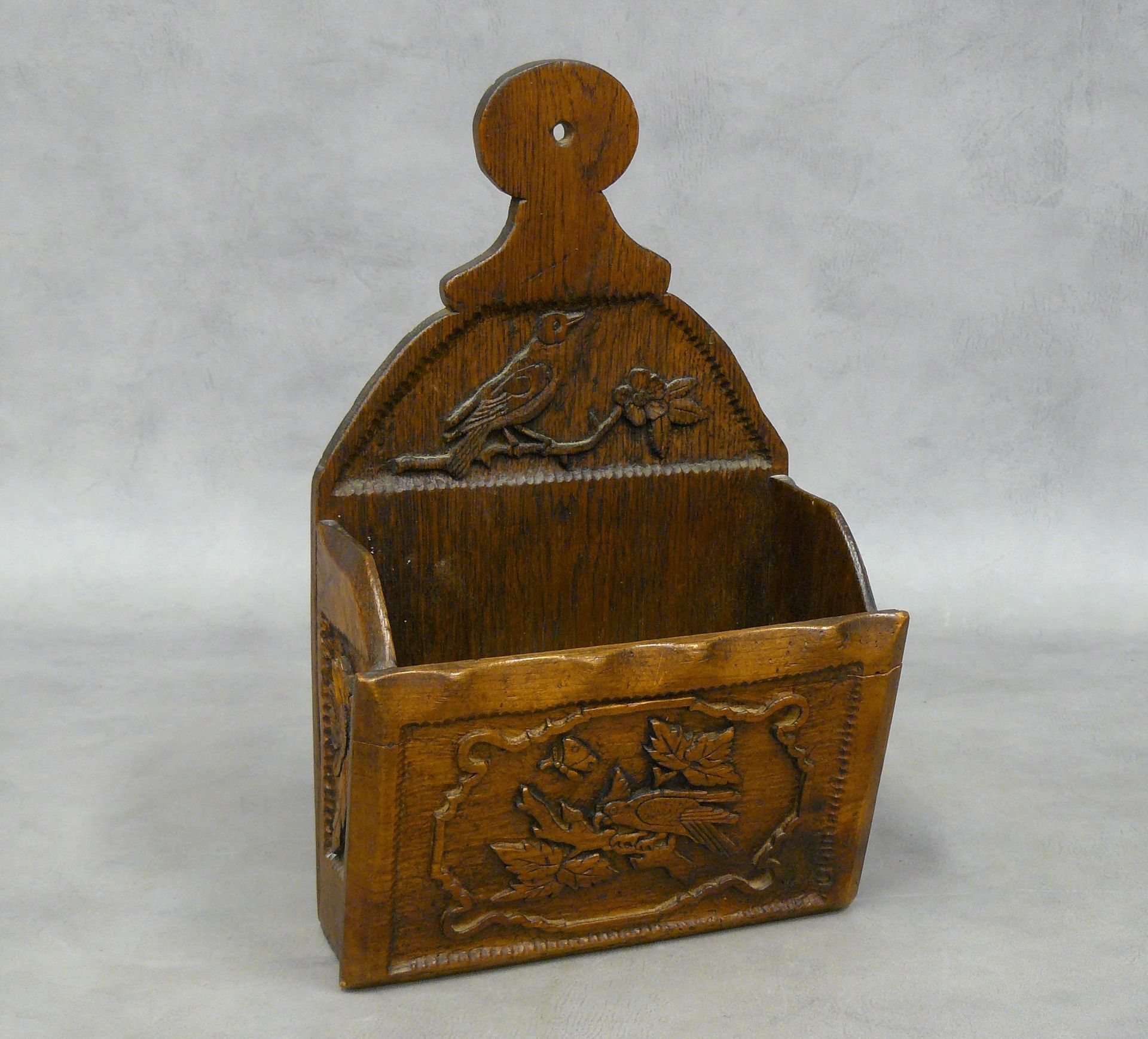 Null a carved wood letter box with bird, parrot, butterfly and foliage decoratio&hellip;