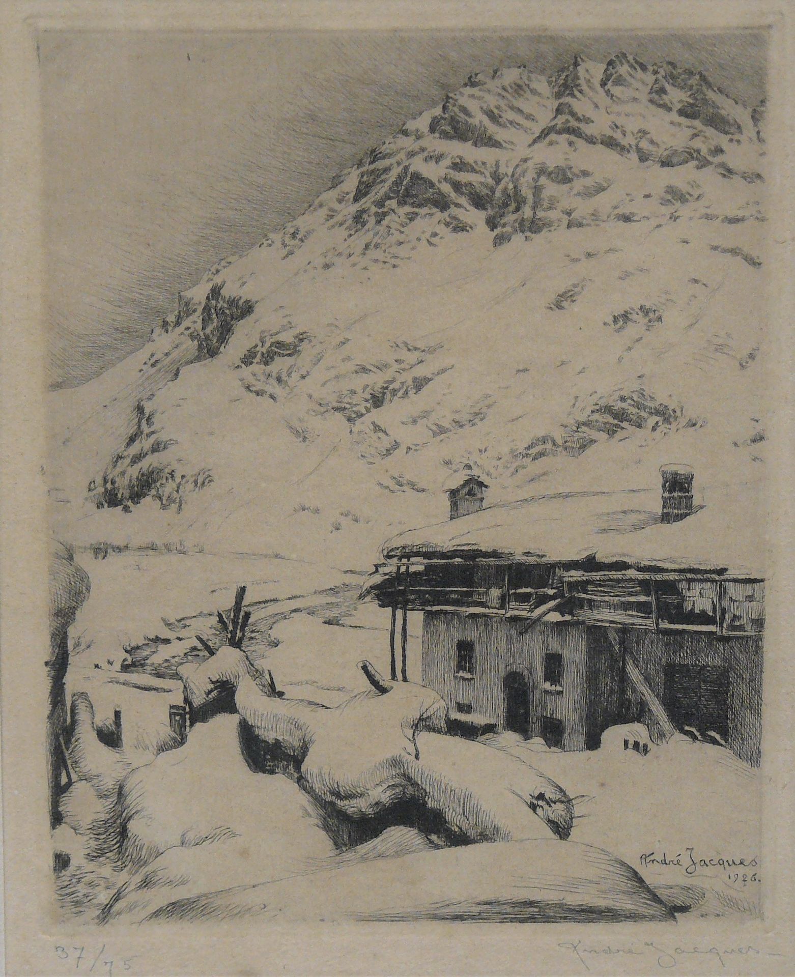 André Jacques André JACQUES (1905-1959) : Bessan风景，1926年，署名37/75的蚀刻画 - 17,4 x 13&hellip;