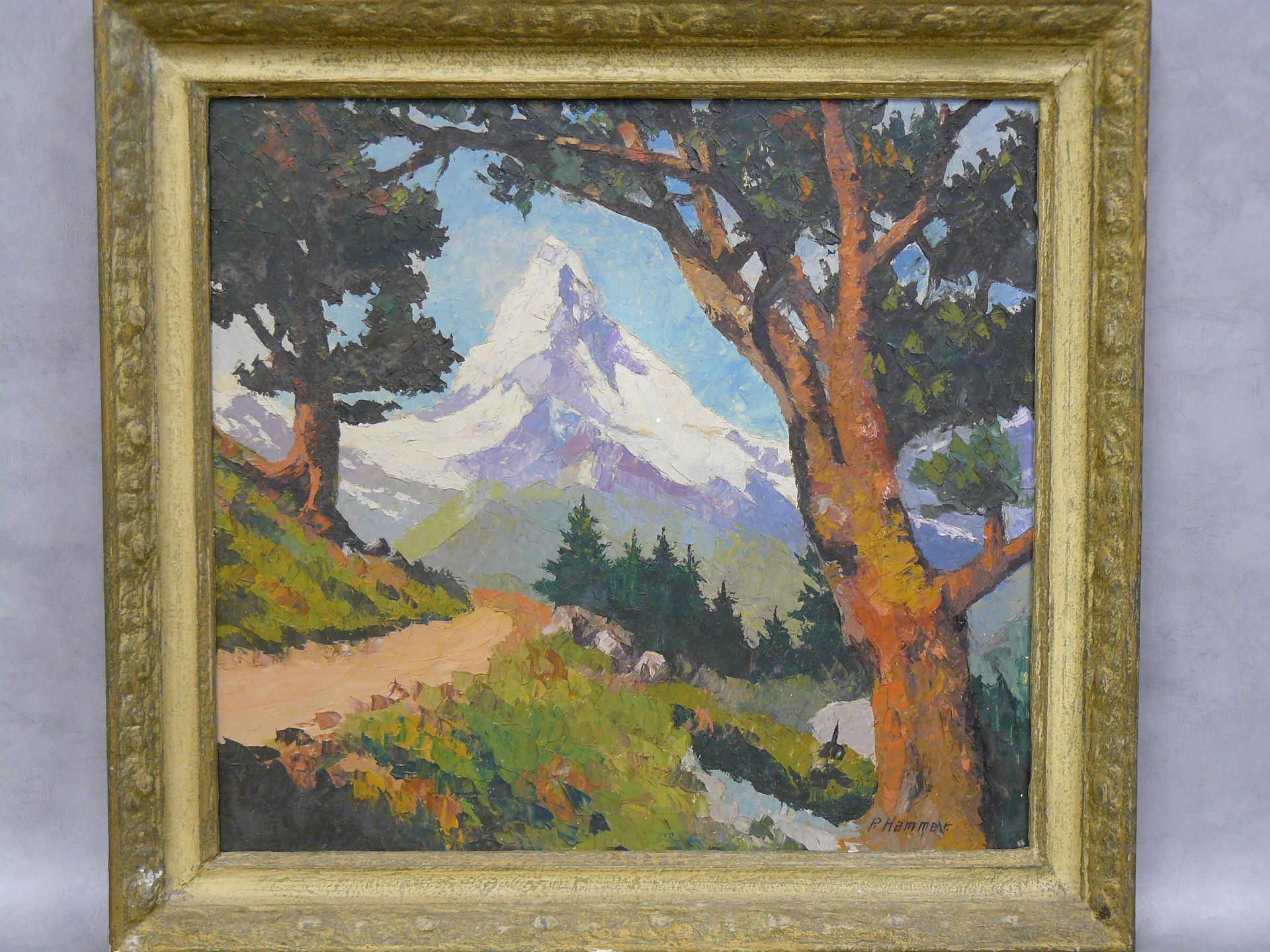 P. HAMMER P. HAMMER (?): Landscape at the Matterhorn, oil on panel signed lower &hellip;