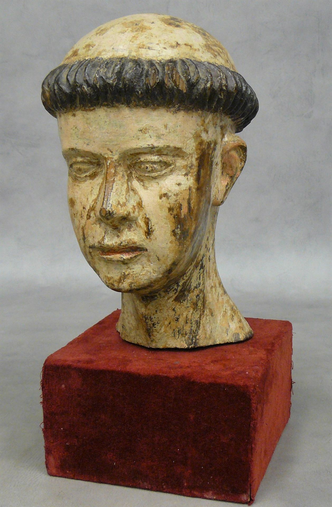 Null tête de moine : statuette en bois sculpté polychrome, début 19ème siècle - &hellip;