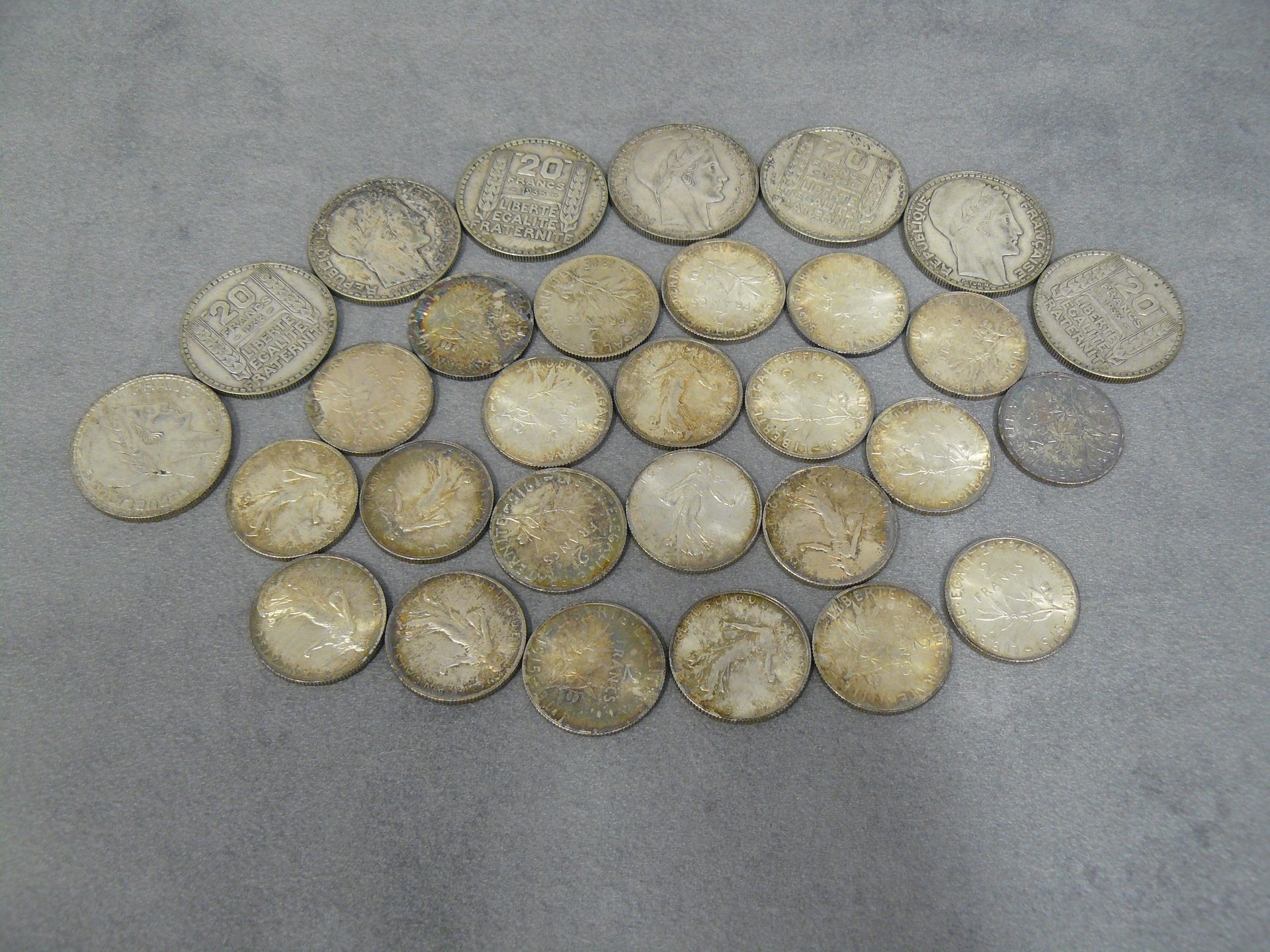 ARGENT huit pièces de 20 francs Turin argent - 1933(6) - 1934 (1) - 1938 (1) et &hellip;