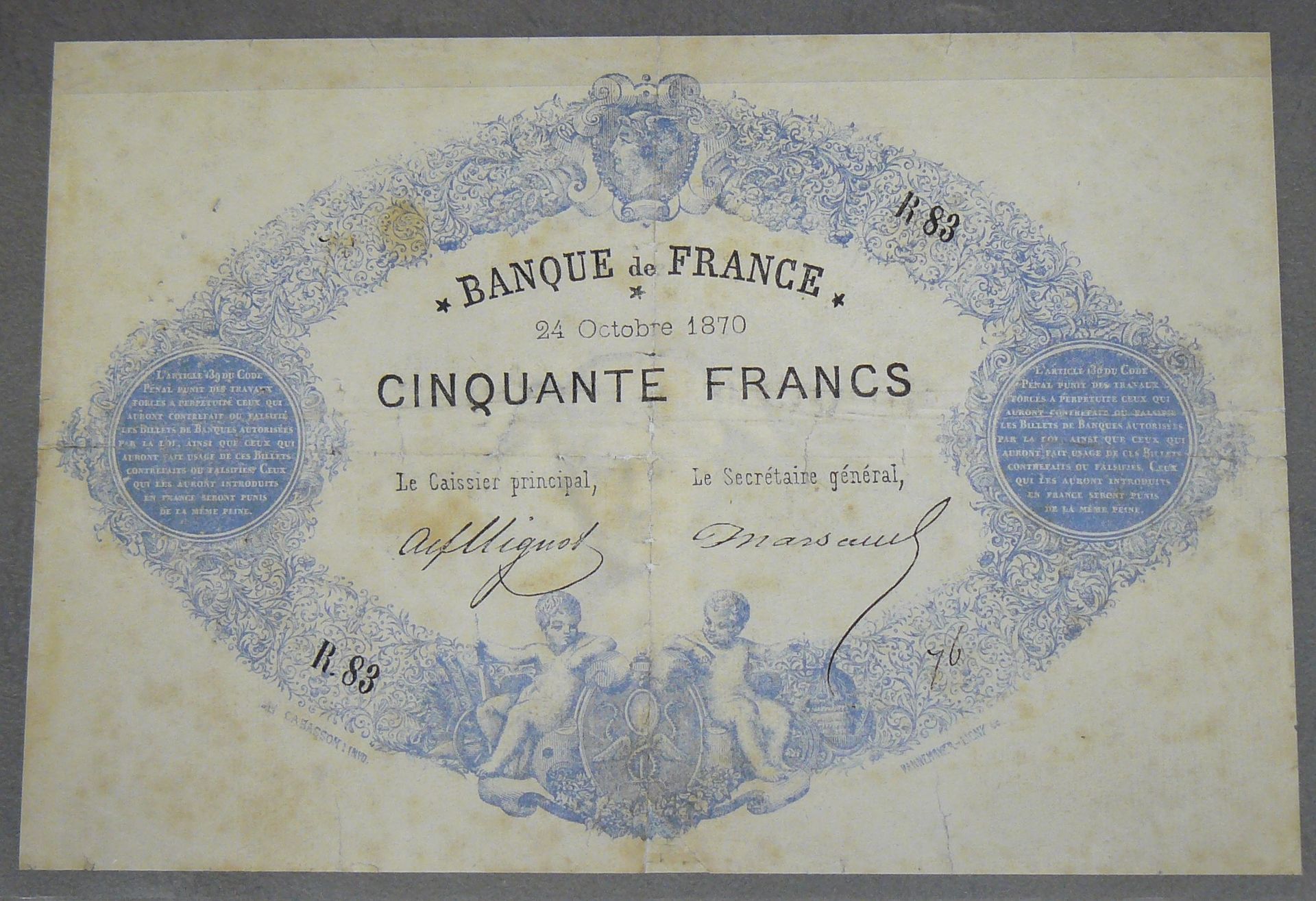 Null 50 FRANCS - Type 1870 " CLERMONT-FERRAND " - Fayette A45 (1) - October 24, &hellip;