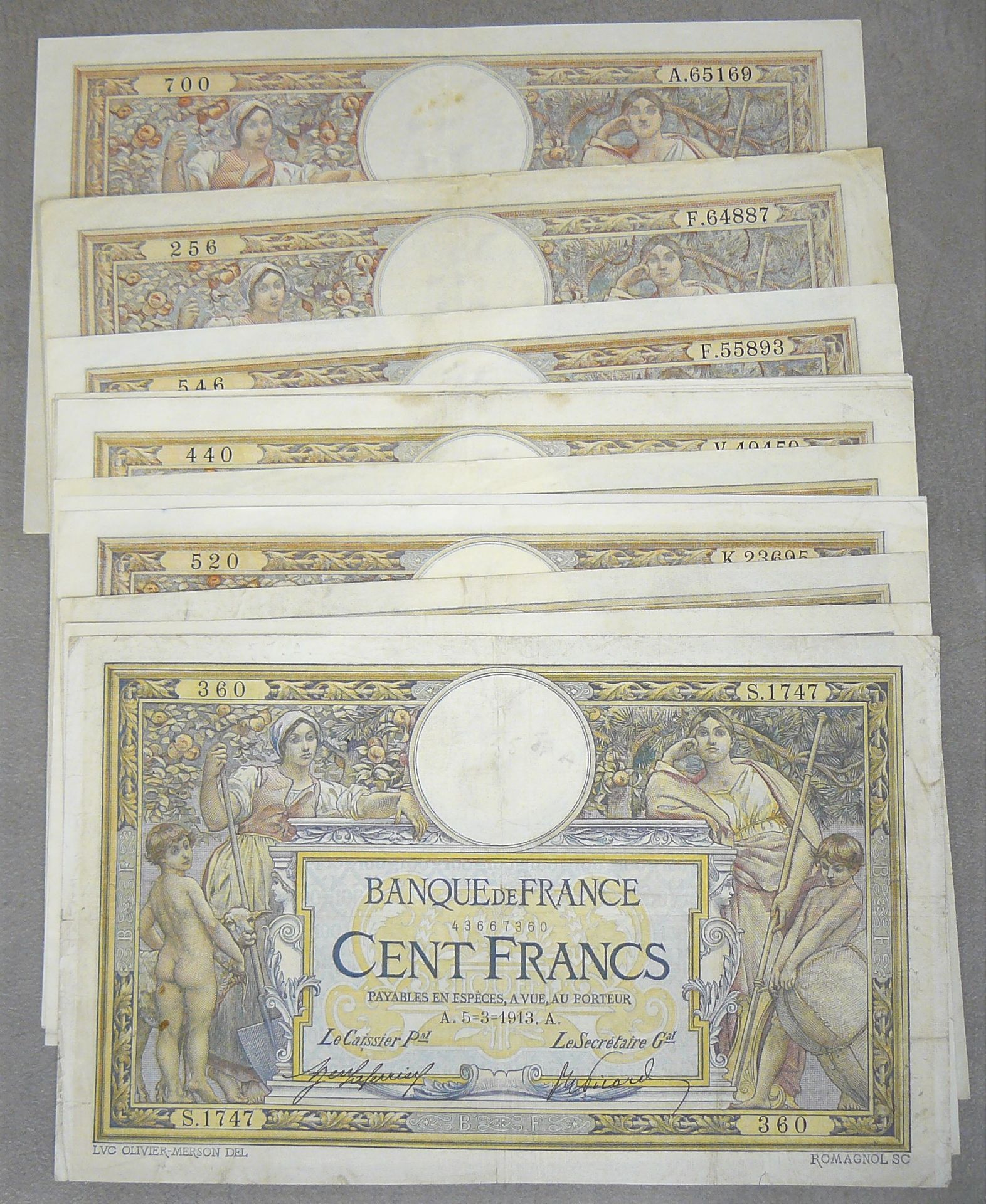 Null 100 FRANCS (LUC OLIVIER MERSON) - "ohne LOM" - Lot von 14 Banknoten - Fayet&hellip;