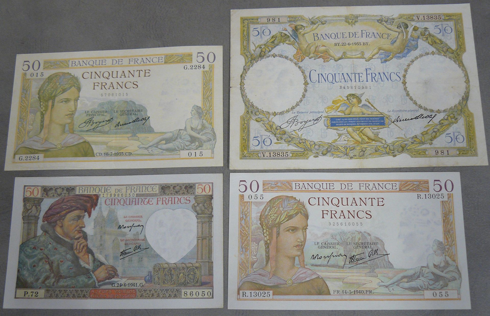 Null MISCELLANEOUS - Lot of 4 miscellaneous banknotes - 50 FRANCS - Fayette 16 -&hellip;