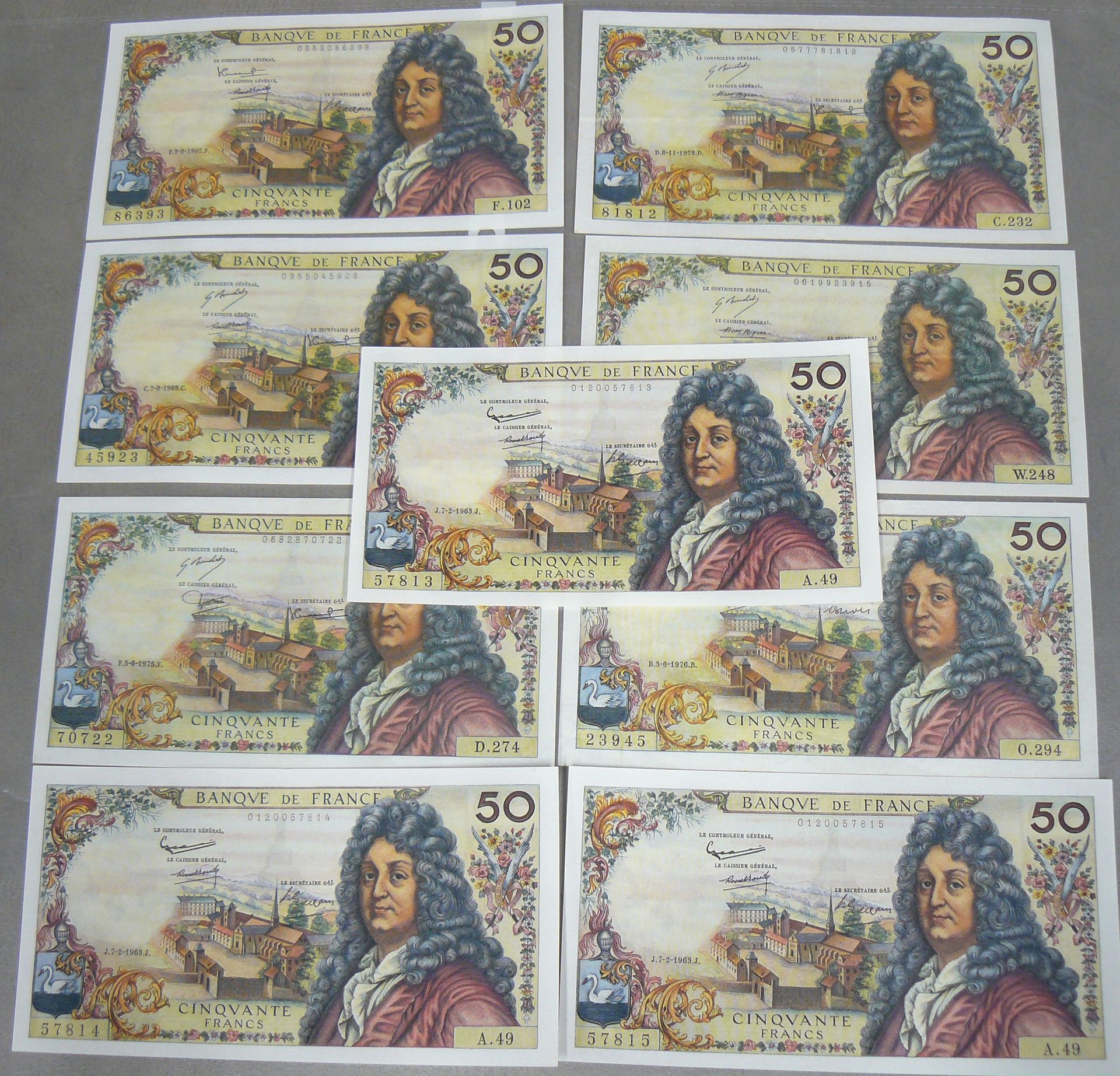 Null 50 FRANCS (RACINE) - Type 1962 - Fayette 64 - Lot of 9 bills, some with con&hellip;