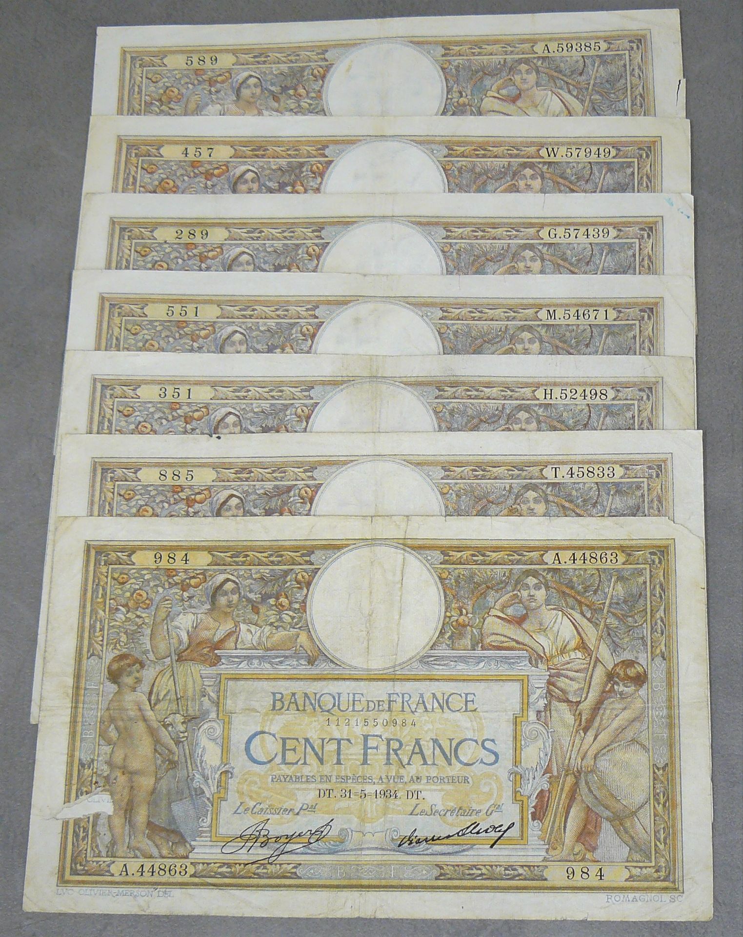 Null 100 FRANCS (LUC OLIVIER MERSON) - Tipo 1906 - Lotto di 7 banconote - Fayett&hellip;