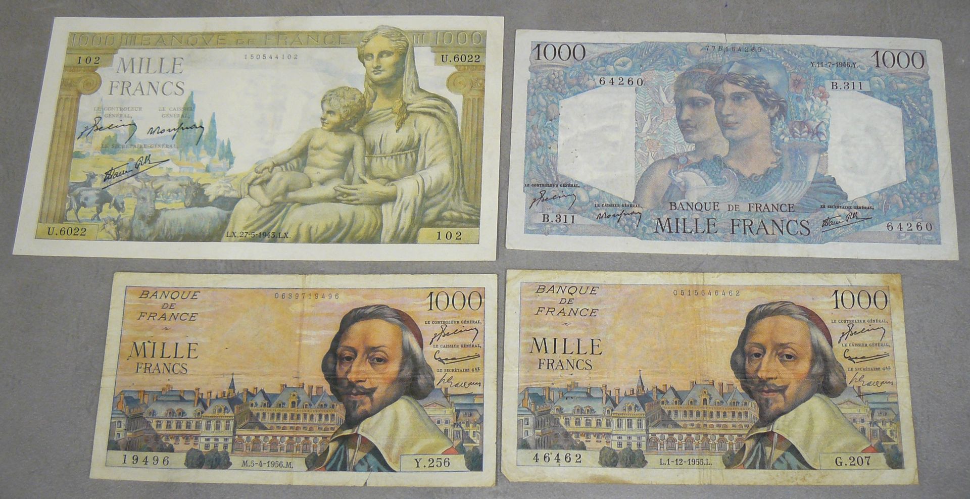 Null DIVERSES - Lot von 4 Banknoten zu 1000 FRANCS - Fayette 40 - Alphabet 6022 &hellip;
