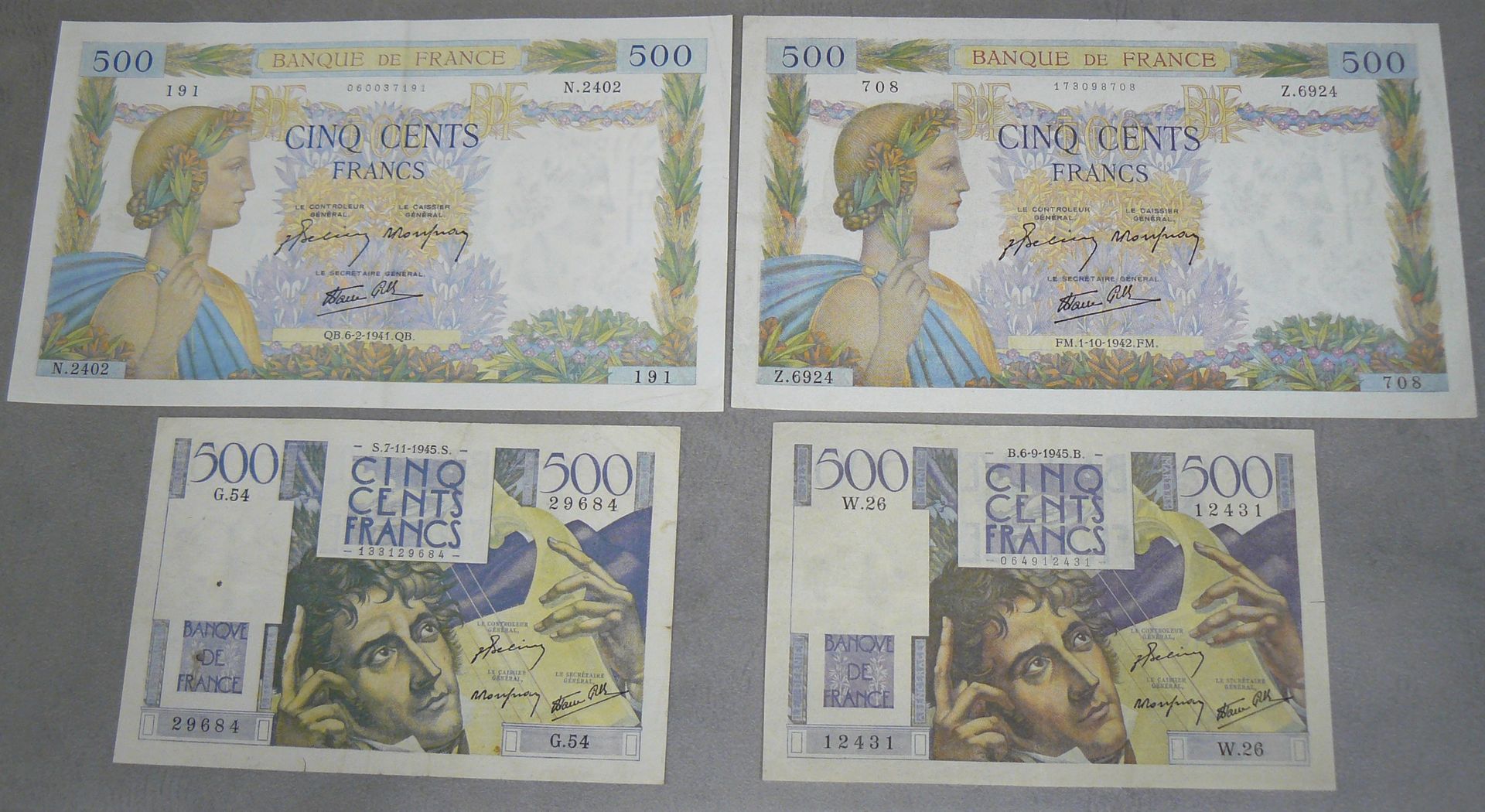 Null VARIOS - Lote de 4 billetes de 500 francos - Fayette 32 - Alfabeto 2402 N (&hellip;