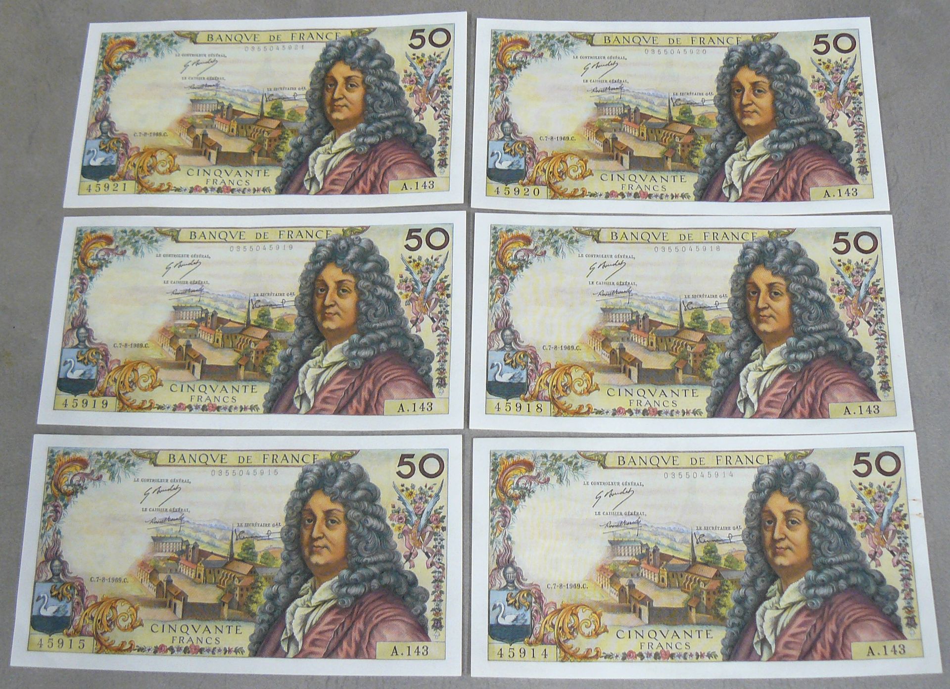 Null 50 FRANCS (RACINE) - Type 1962 - Fayette 64 - Lot of 6 banknotes, some with&hellip;