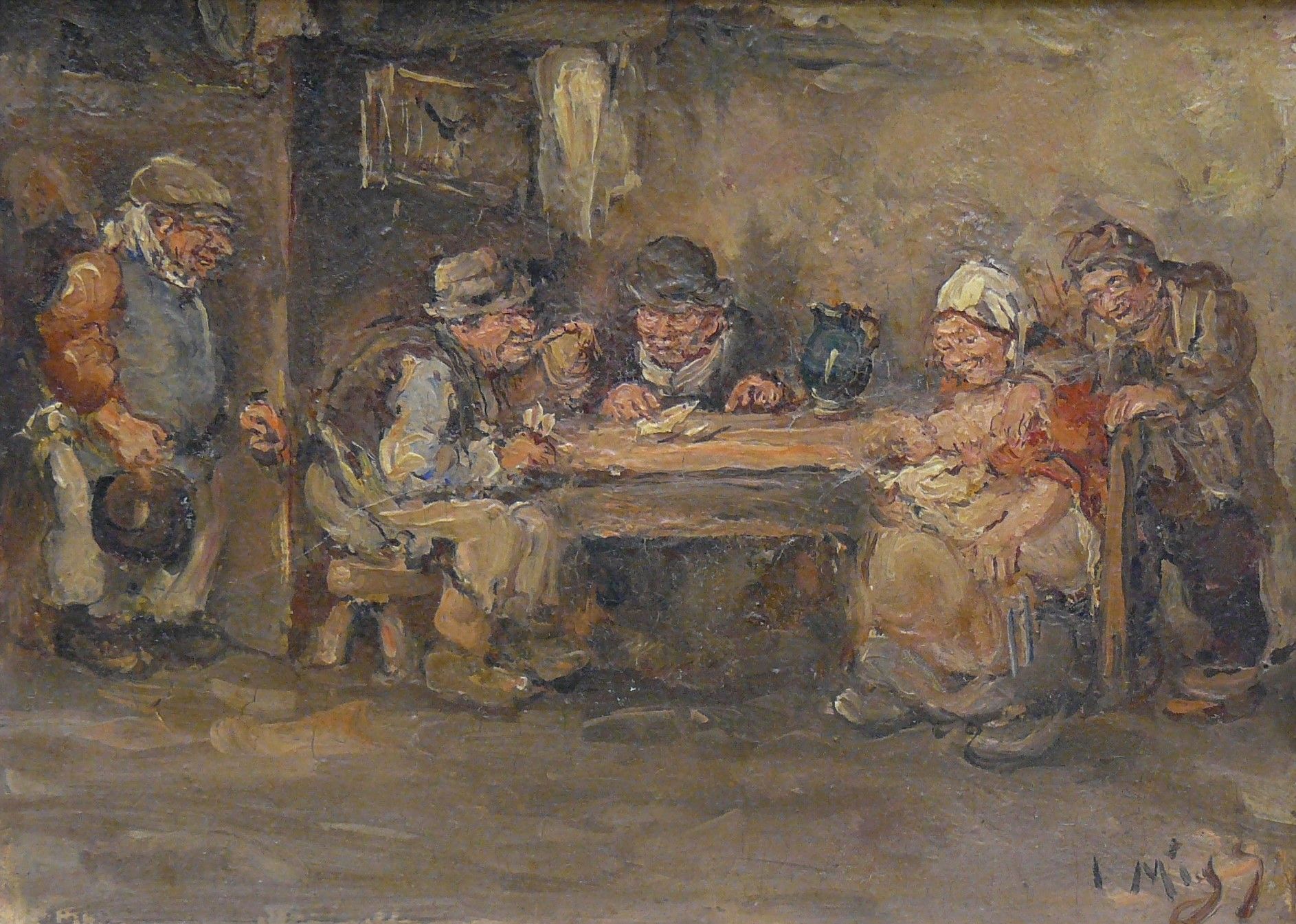 I. MEGE Isabelle MEGE (1878-1966): 卡巴莱场景，纸板油画，右下角有签名，背面有指定 - 21.5 x 16 cm