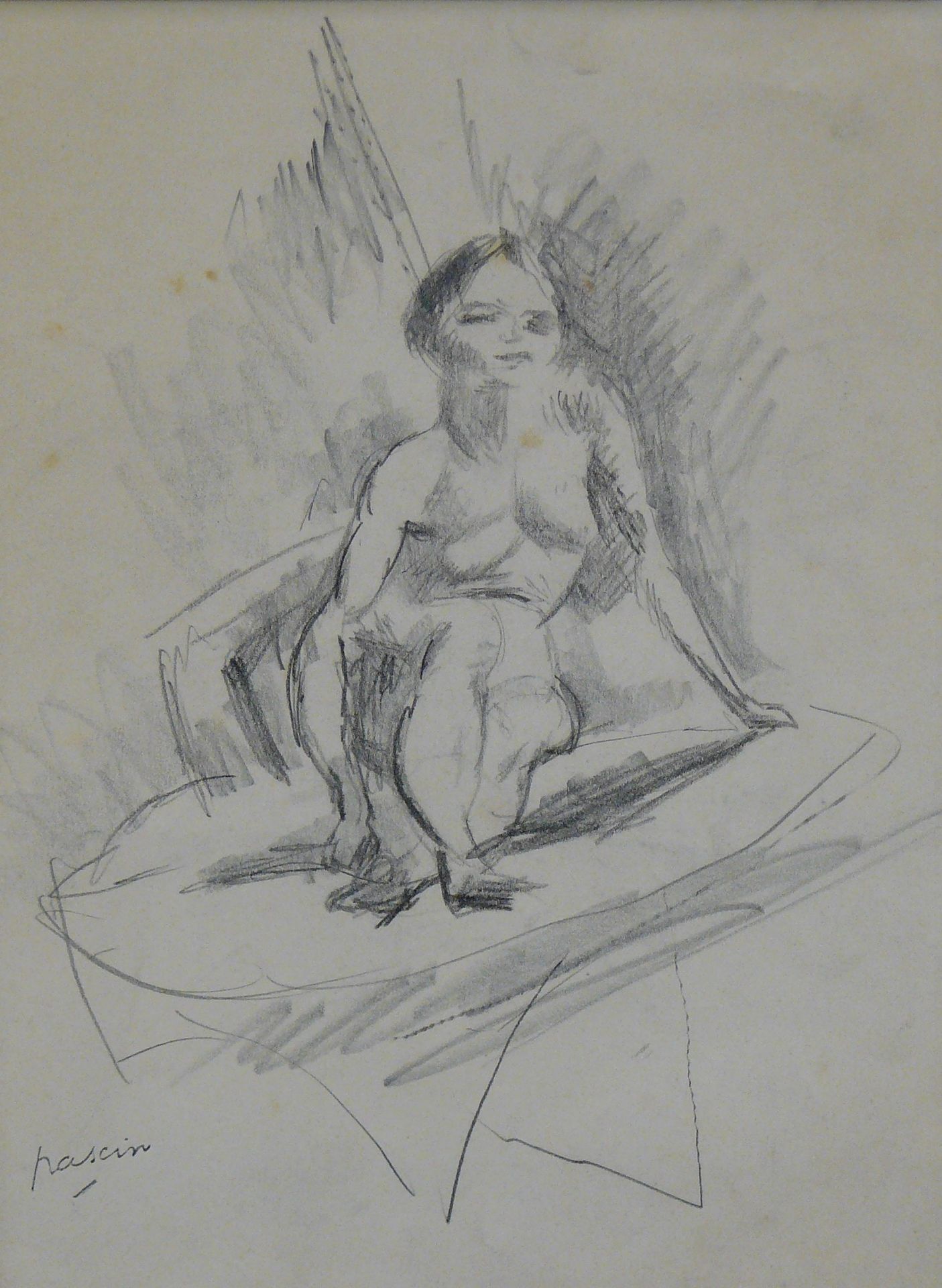 PASCIN Jules PASCIN (1885-1930) : jeune femme nue assise, dessin portant le cach&hellip;