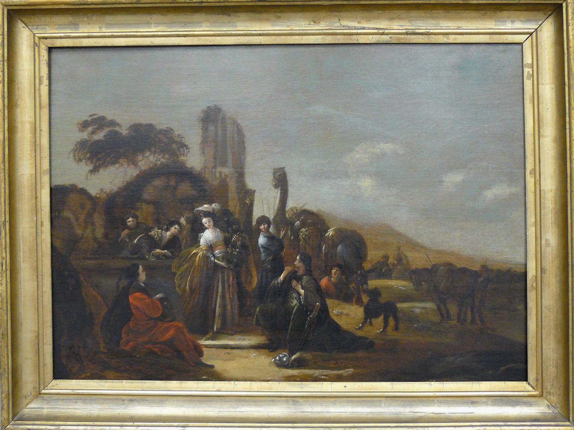 Null 归功于彼得-皮特斯-弗罗曼斯（1577-1654）：《伊利泽和利百加》，镶木板油画--60 x 84厘米（修复）--专家Chantal Mauduit&hellip;