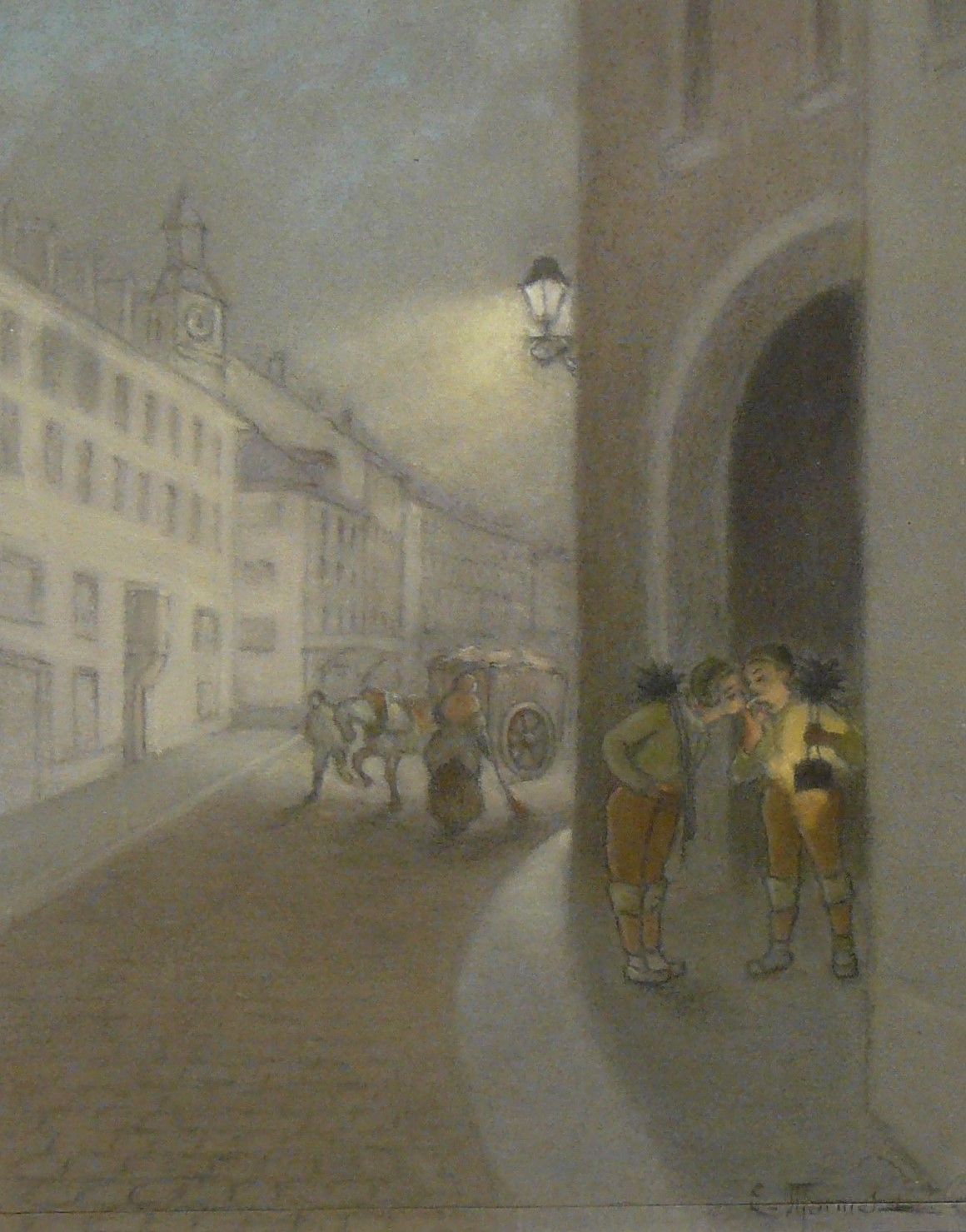 E. MARMET Emile MARMET (1883-1973): Chambéry的Saint Léger广场上的扫烟囱者，粉彩画，右下方有签名 - 27&hellip;