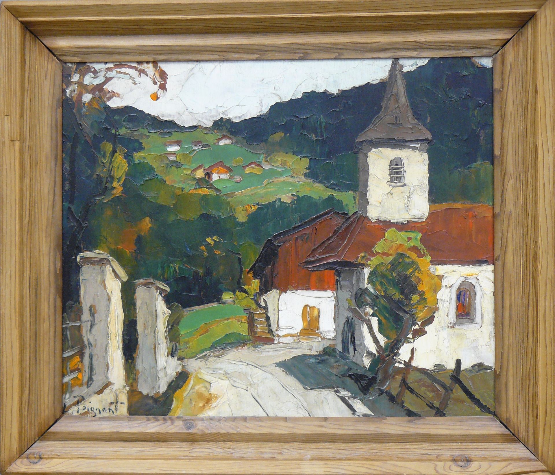 POIGNANT Lucien POIGNANT (1905-1941): 霞慕尼山谷的小教堂，油画板，左下角有签名，背面有会签和指定 - 38 x 46 cm&hellip;