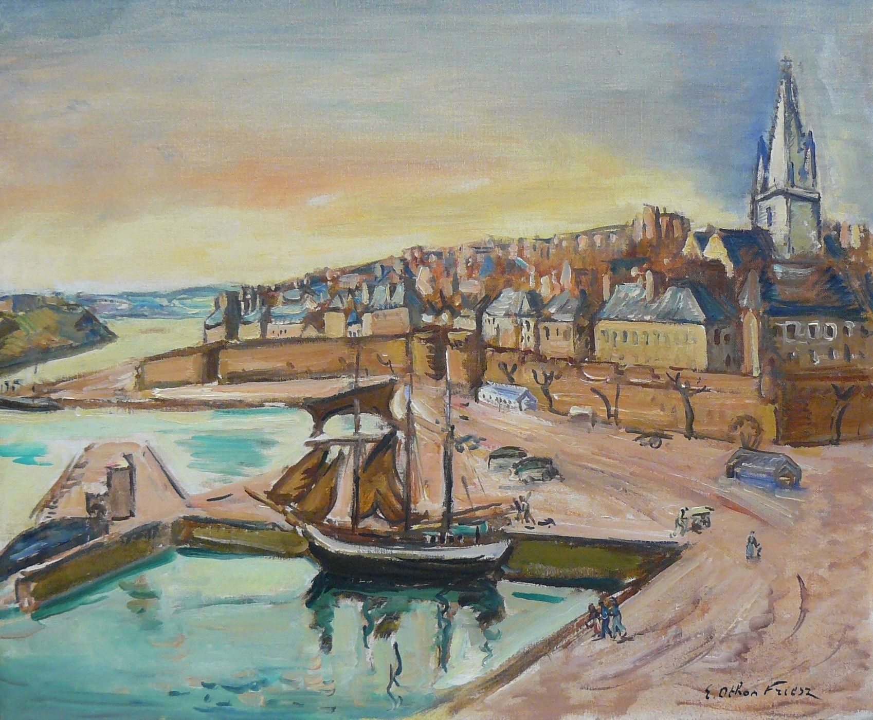 OTHON FRIESZ Emile OTHON FRIESZ (1879-1949) : Saint-Malo, le trois-mâts au port &hellip;