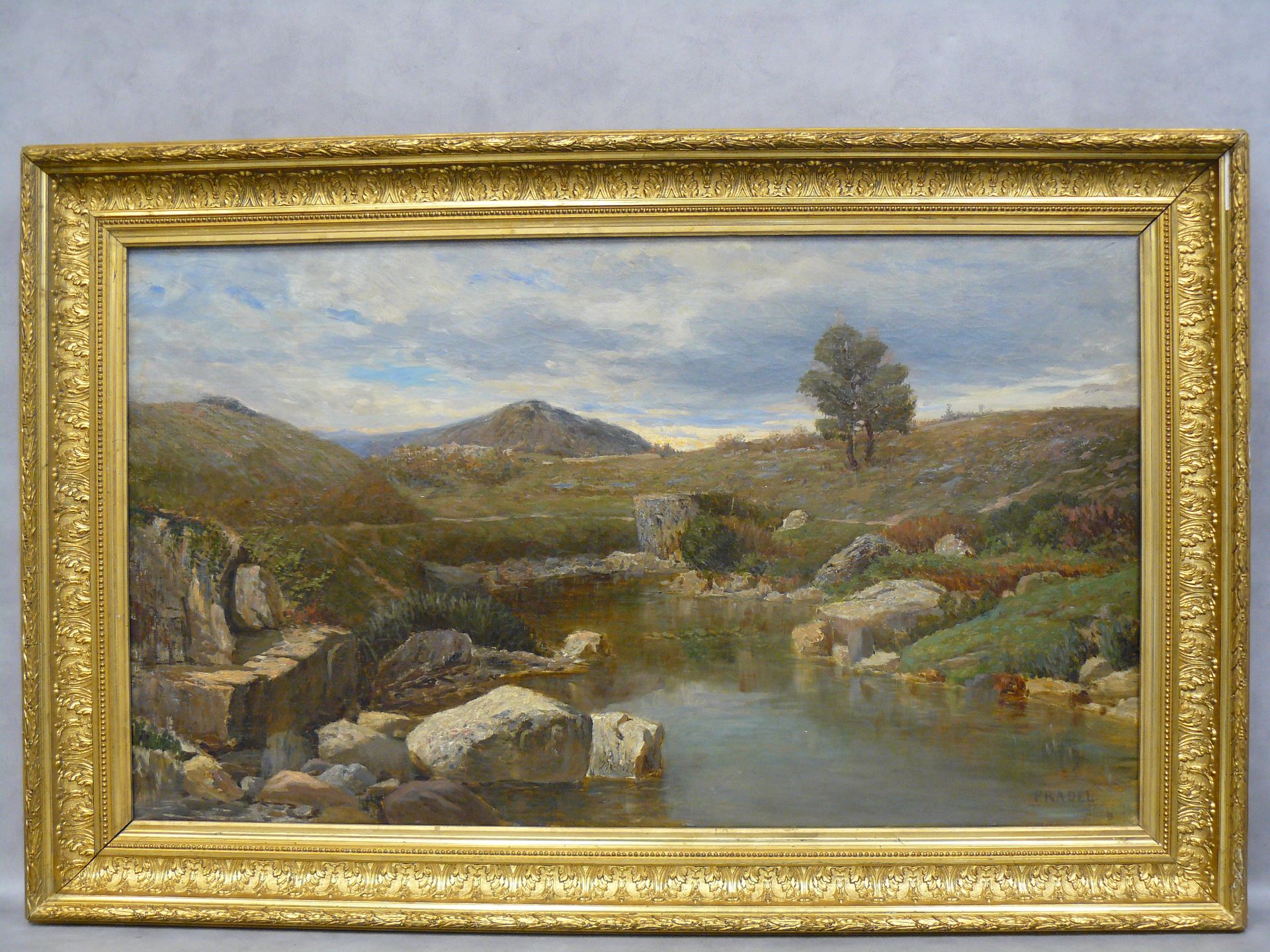 PRADEL 米歇尔-普拉德尔(1831-1883)：上萨瓦省：福兰的岩石，布面油画，右下方签名，位于画框背面 - 70 x 118厘米