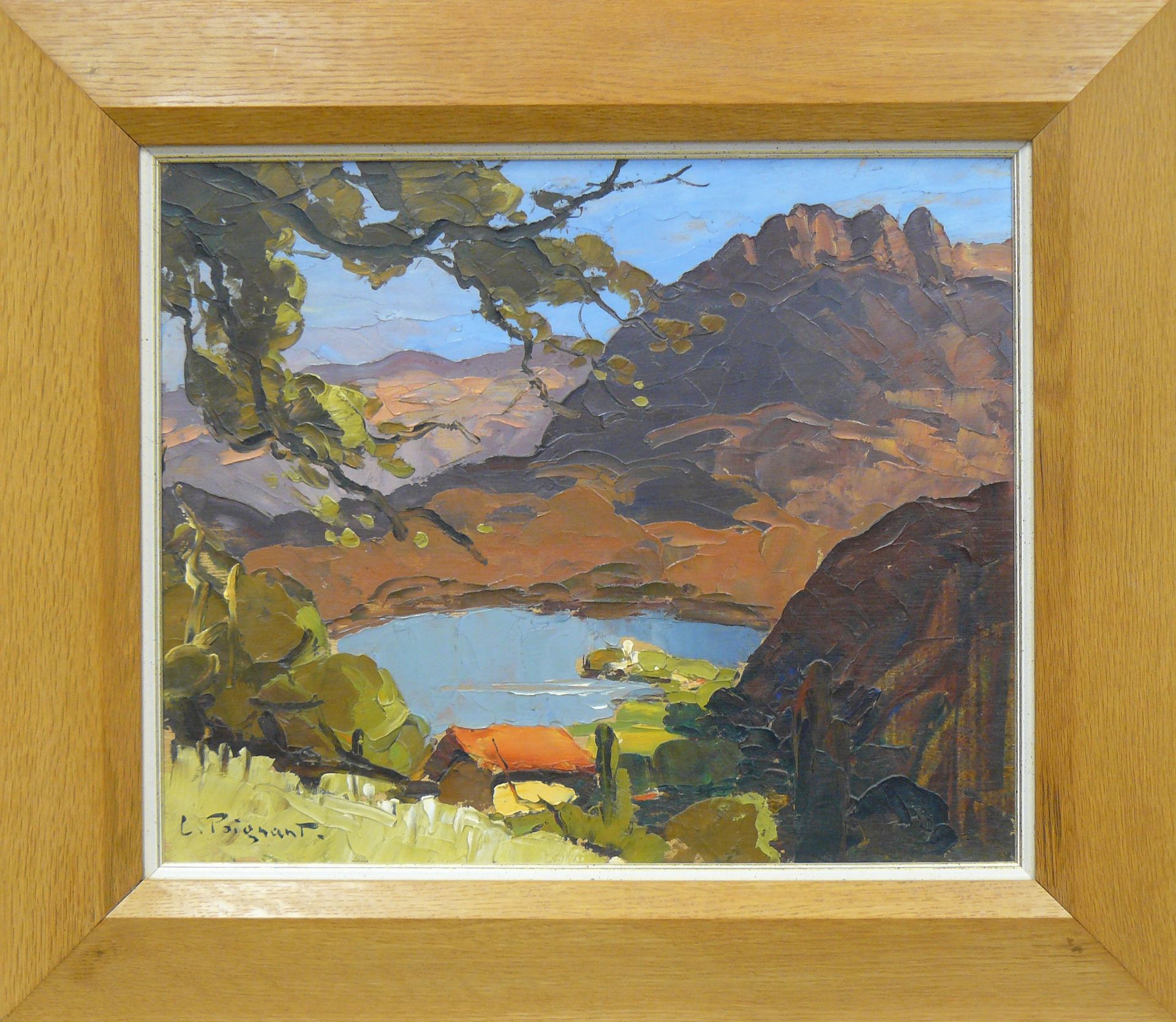 POIGNANT 吕西安-POIGNANT(1905-1941)。安纳西湖，Duingt和Lanfon的牙齿上的景色，油画板，左下方签名 - 38 x 46厘米&hellip;