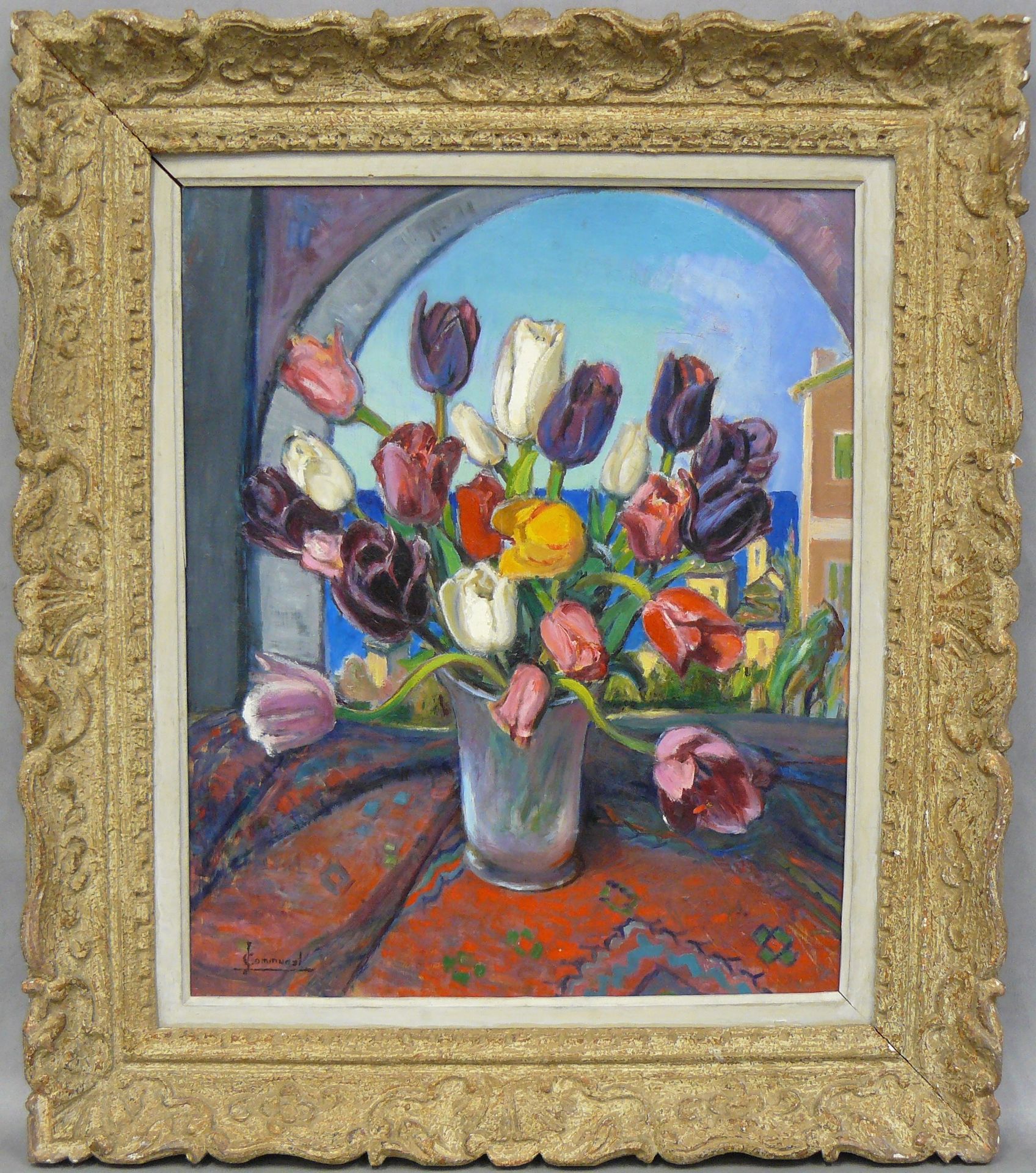 COMMUNAL Joseph COMMUNAL (1876-1962): Mazzo di fiori davanti alla finestra, olio&hellip;