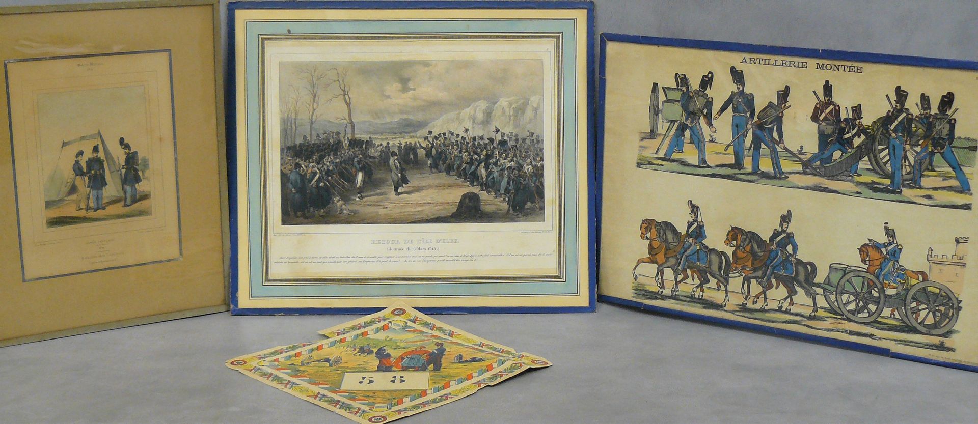 Null a lot of three prints with military subjects framed: battalion of riflemen &hellip;