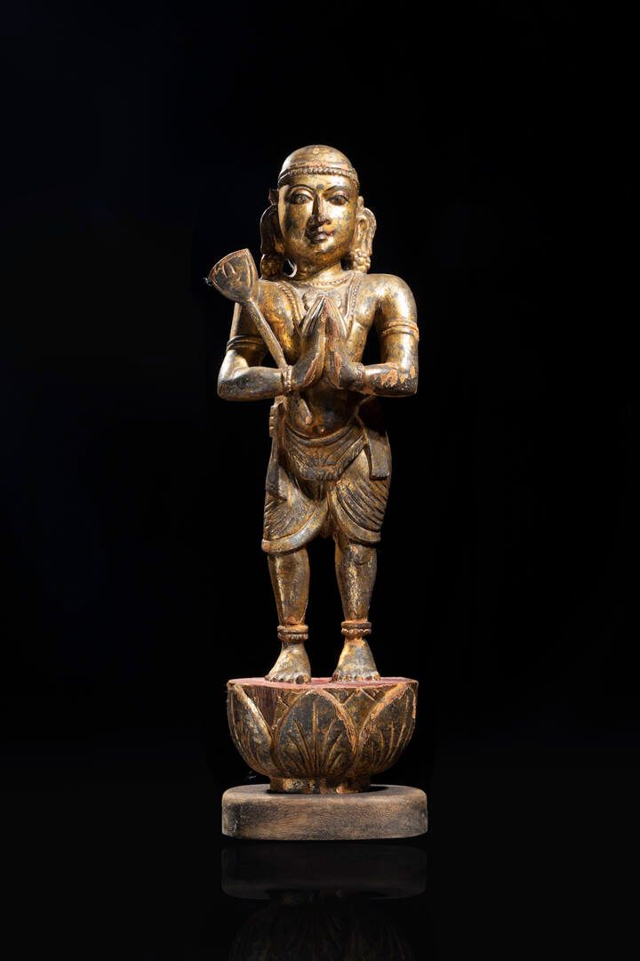 SCULTURA 雕塑
鎏金木雕，东南亚，"巴厘岛"，19世纪。
H cm 50x16