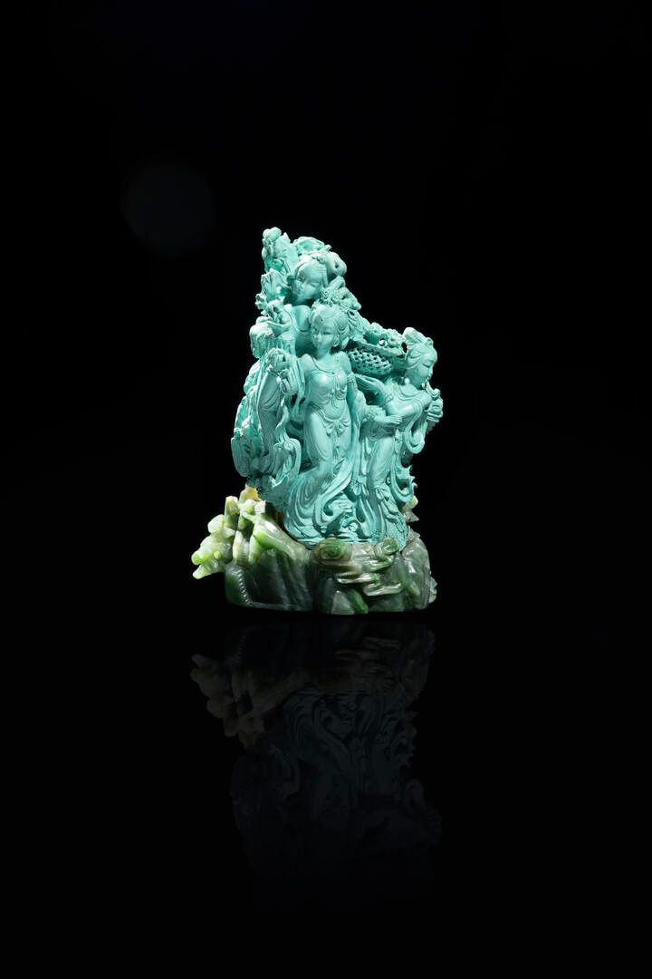 GRUPPO IN TURCHESE 绿松石集团
绿松石组代表五位嫔妃，玉石底座，中国，民国时期，20世纪
高21x13.5厘米