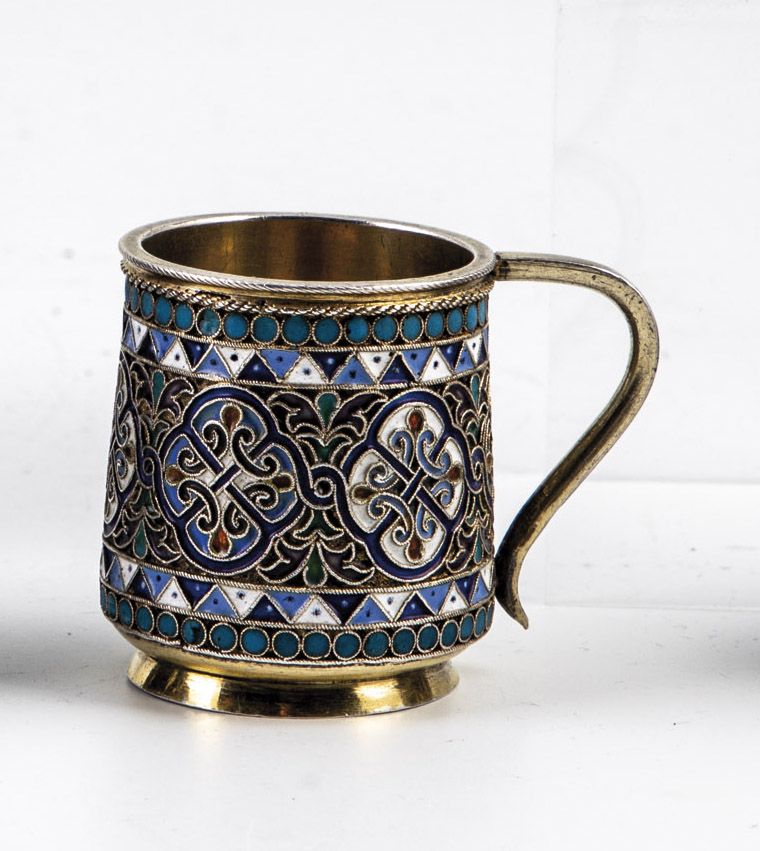 Cloisonné-Email-Henkelbecher Cloisonne enamel mug Russia, Moscow, Gustav Klinger&hellip;