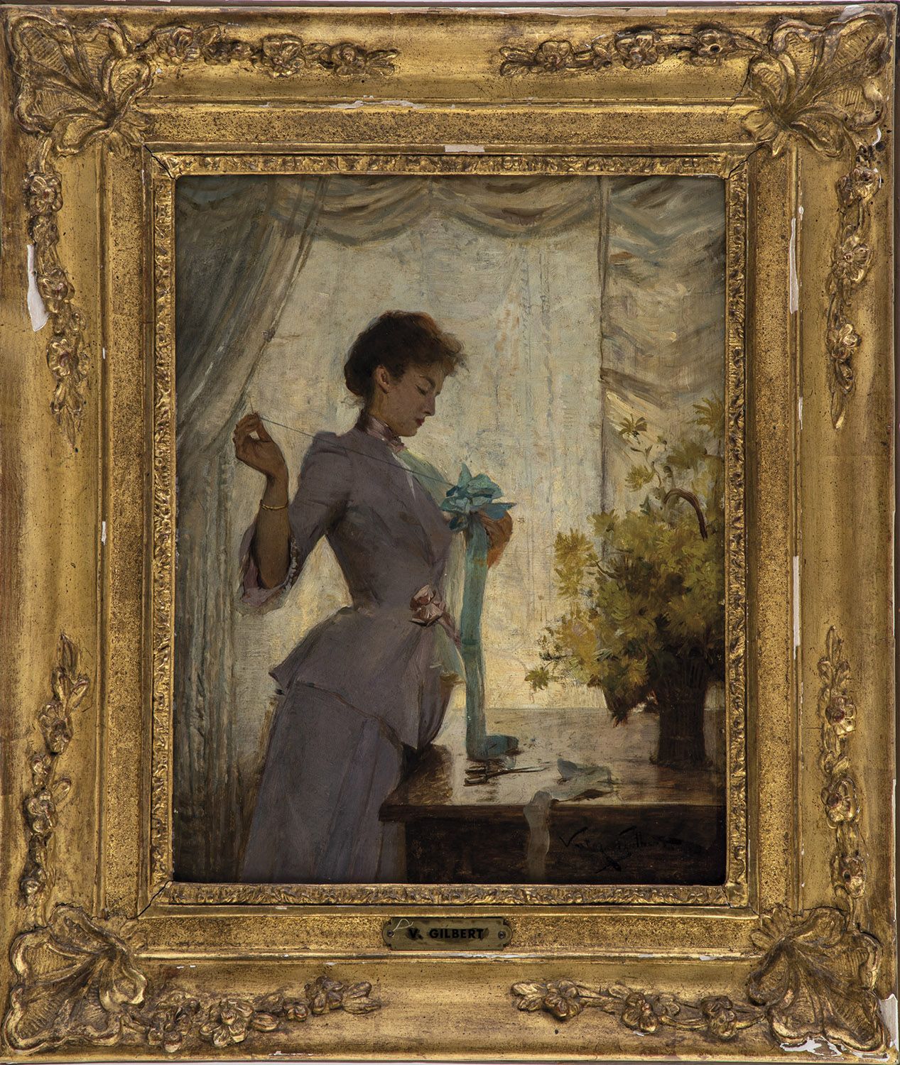 Victor Gabriel Gilbert 维克多-加布里埃尔-吉尔伯特 1847年巴黎-1935年 同上 "窗边的缝纫女工"。木材上的油彩。右下方有签名。3&hellip;