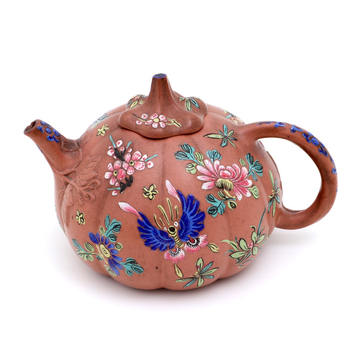 A Yixing teapot A YIXING TEAPOT Shaped like a pumpkin, Chinese terracotta, decor&hellip;