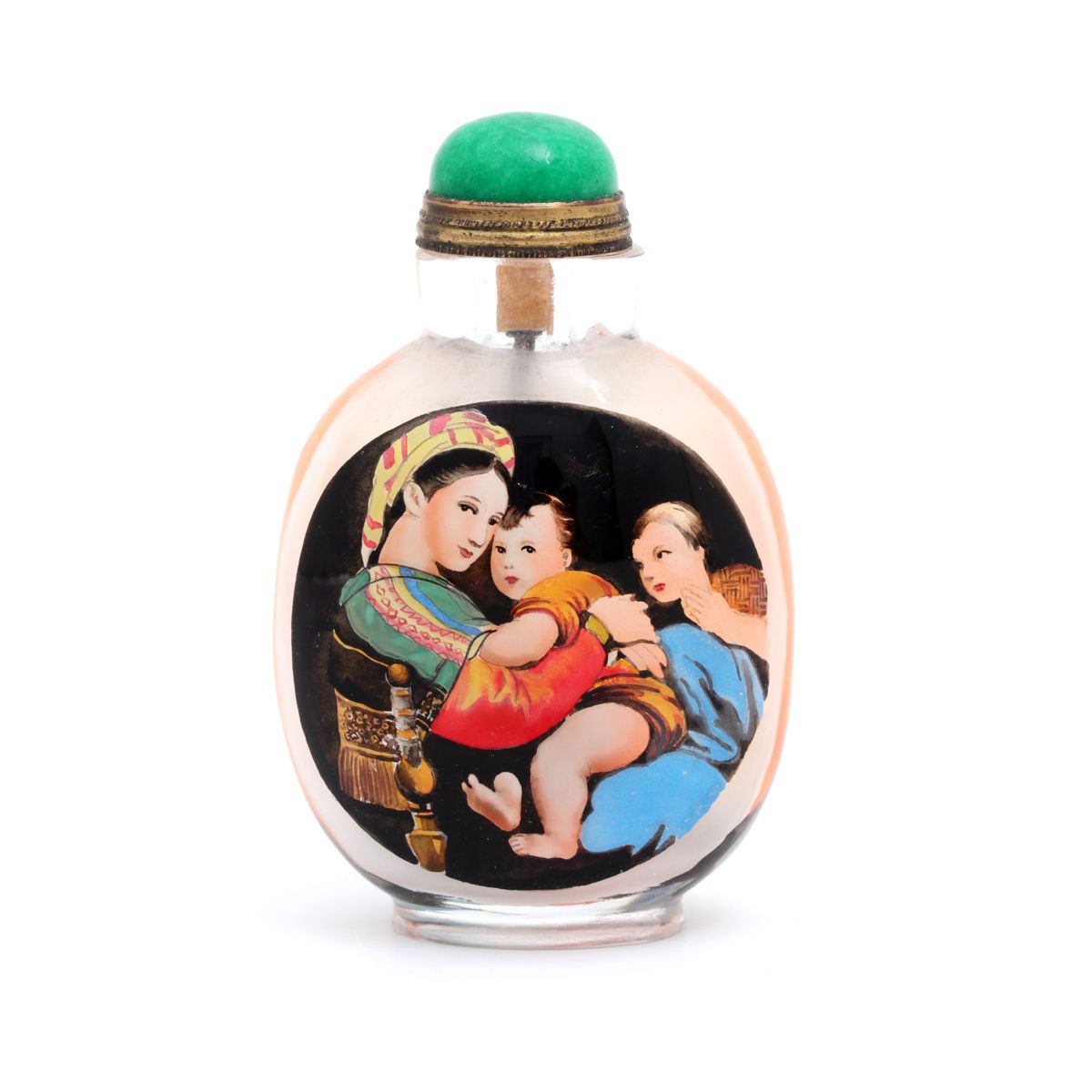 A SNUFF-BOTTLE A SNUFF-BOTTLE Chinese glass, polichrome decoration depicting cop&hellip;