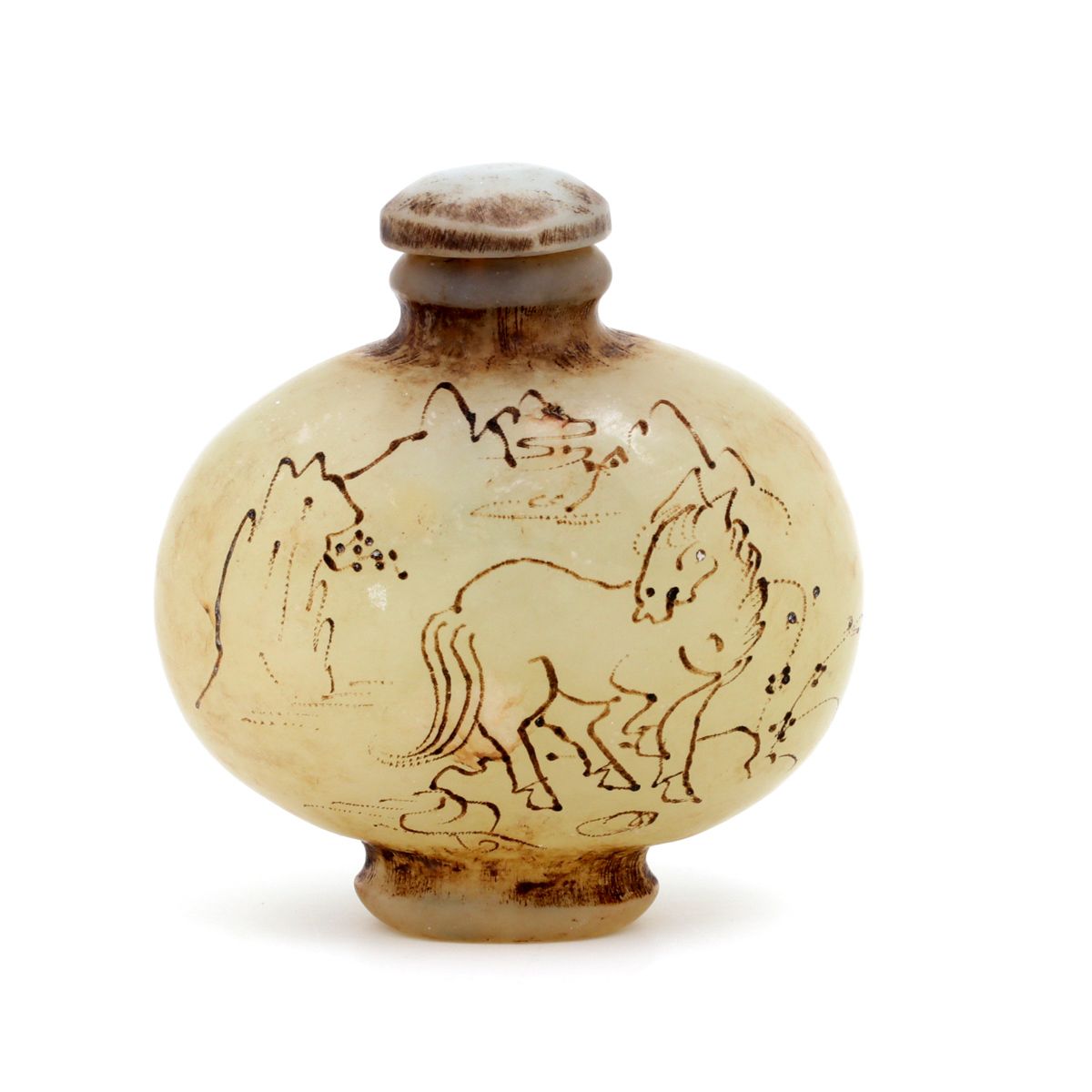 A SNUFF-BOTTLE A SNUFF-BOTTLE Jade, engraved decoration depicting landscape with&hellip;