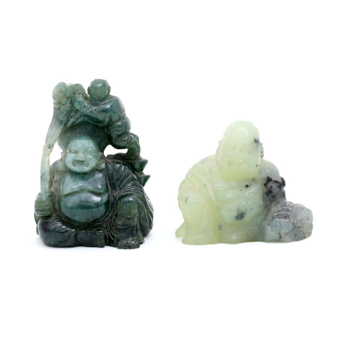 TWO BUDDHA TWO BUDDHA Hard stone and possibly jade. Height: 6.5 cm and 4.5 cm.